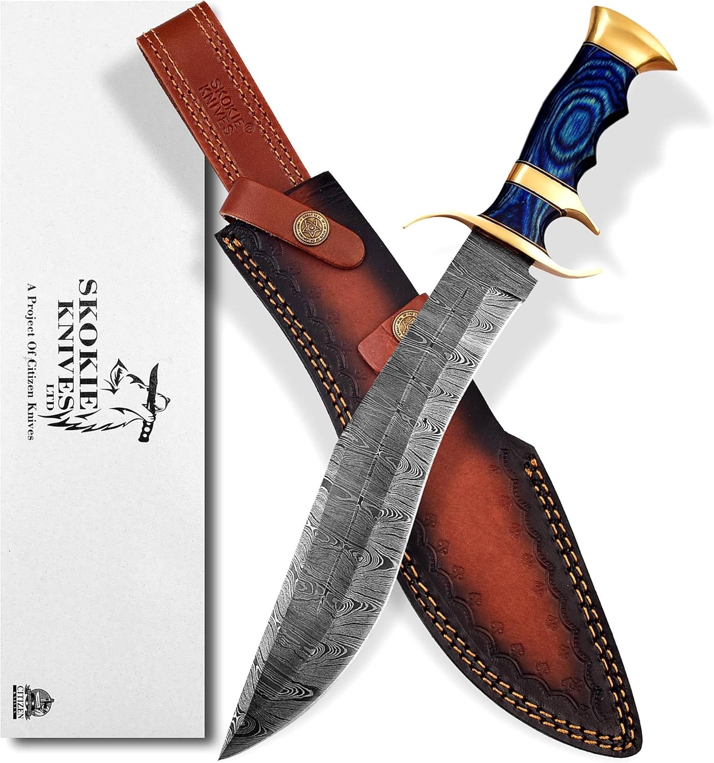 Damascus Steel Bushcraft | Damascus Knife | Survival Knife for Camping, Fishing | Perfect Knives for Men | Bowie Knife Made In USA | Kukri Machete | Hunting Knife With Sheath | 10 Inch Sharp Blade