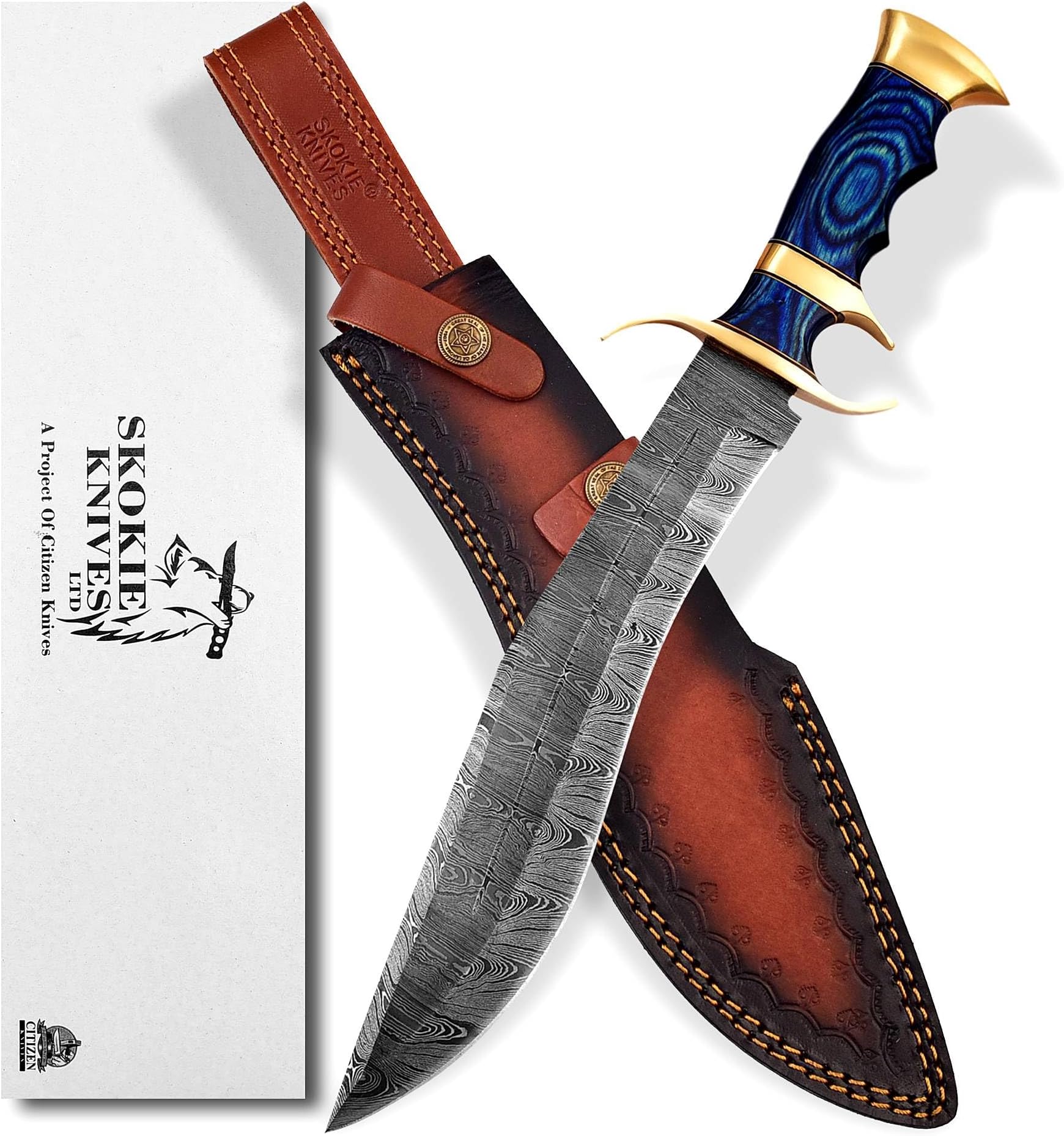 Damascus Steel Bushcraft | Damascus Knife | Survival Knife for Camping, Fishing | Perfect Knives for Men | Bowie Knife Made In USA | Kukri Machete | Hunting Knife With Sheath | 10 Inch Sharp Blade