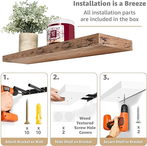 Miniatura 4 de Sorbus Estantes flotantes para pared, estantes de pared de 24 pulgadas para dormitorio, decoración de cocina, estantes de baño, 3 estantes flotantes