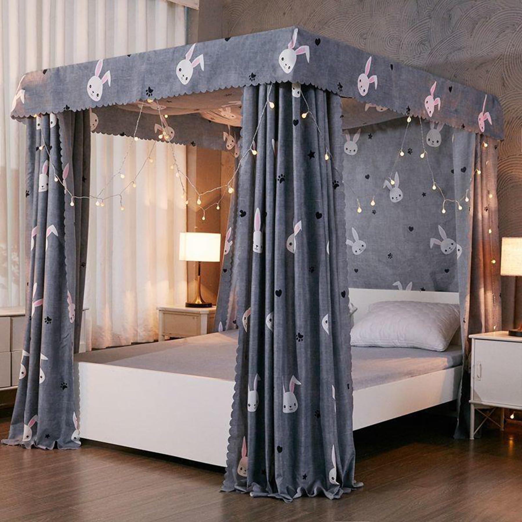 Square One Piece 4 Corner Mosquito Netting Bracket, Stainless Steel Mosquito Net Frame, Bed Stand Canopy Post with Curtain, for Bed,D,QUEEN