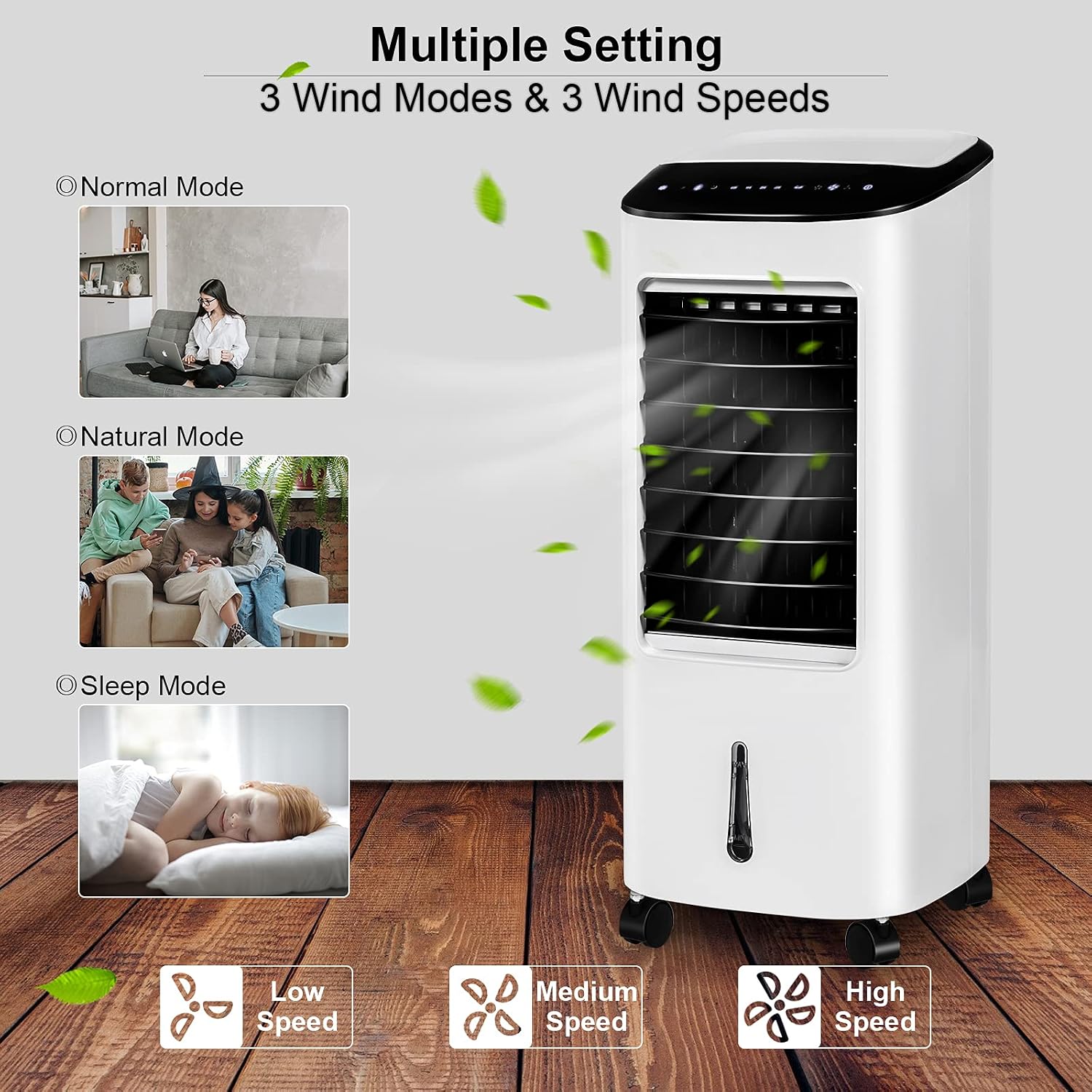 KOTEK Evaporative Cooler w/Fan & Humidifier, 7.5H Timer, 3 Wind Modes & Speeds, LED Display, Remote Control, 4 Casters, 2 Ice Boxes, Portable Air Cooler for Home, Office