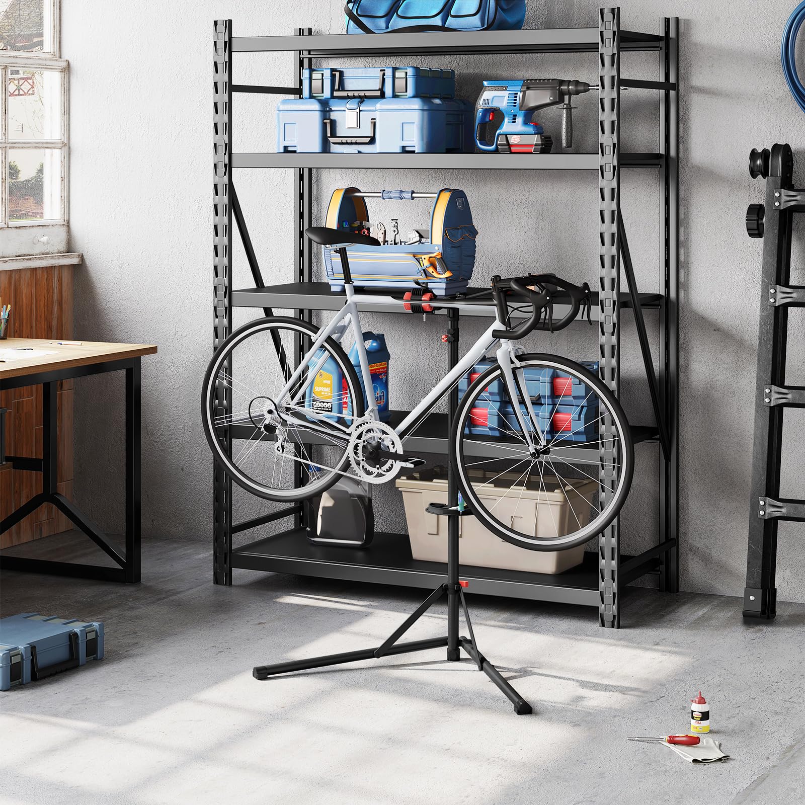 WOLTU Support réparation de Vélo, Support Vertical Professionnel pour Vélo, Porte-vélo Extensible avec Bras Rotatif à 360° et Pieds Triangulaire, Porte Bicyceltte, Hauteur Réglable, Charge de 25 kg