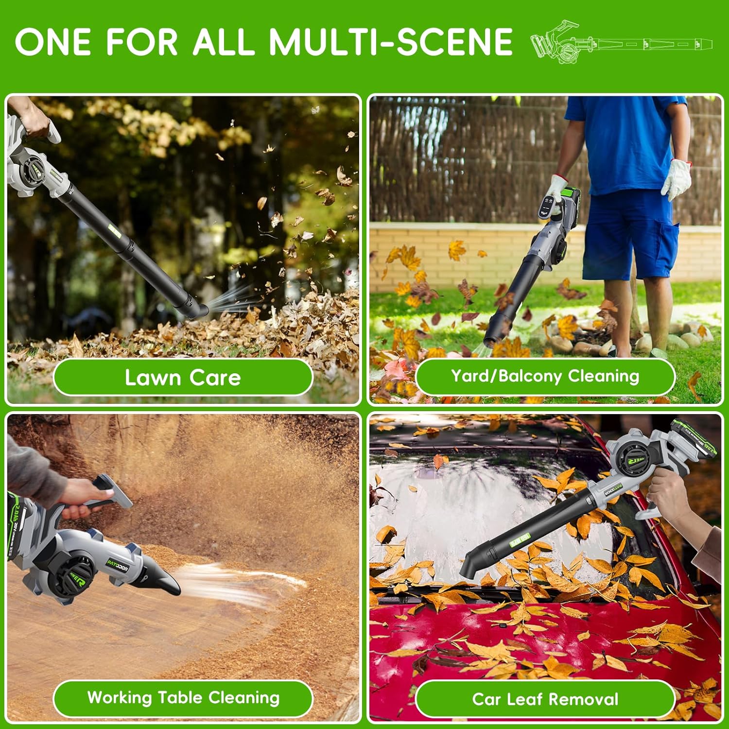 Leaf Blower Cordless-20V Lightweight Mini Leaf Blowers with 2x2.0Ah Battery and Charger,3 Blowing Nozzles & 3 Speed Modes,Battery Powered Leaf Blowers for Lawn Care,Patio,Yard,Dust