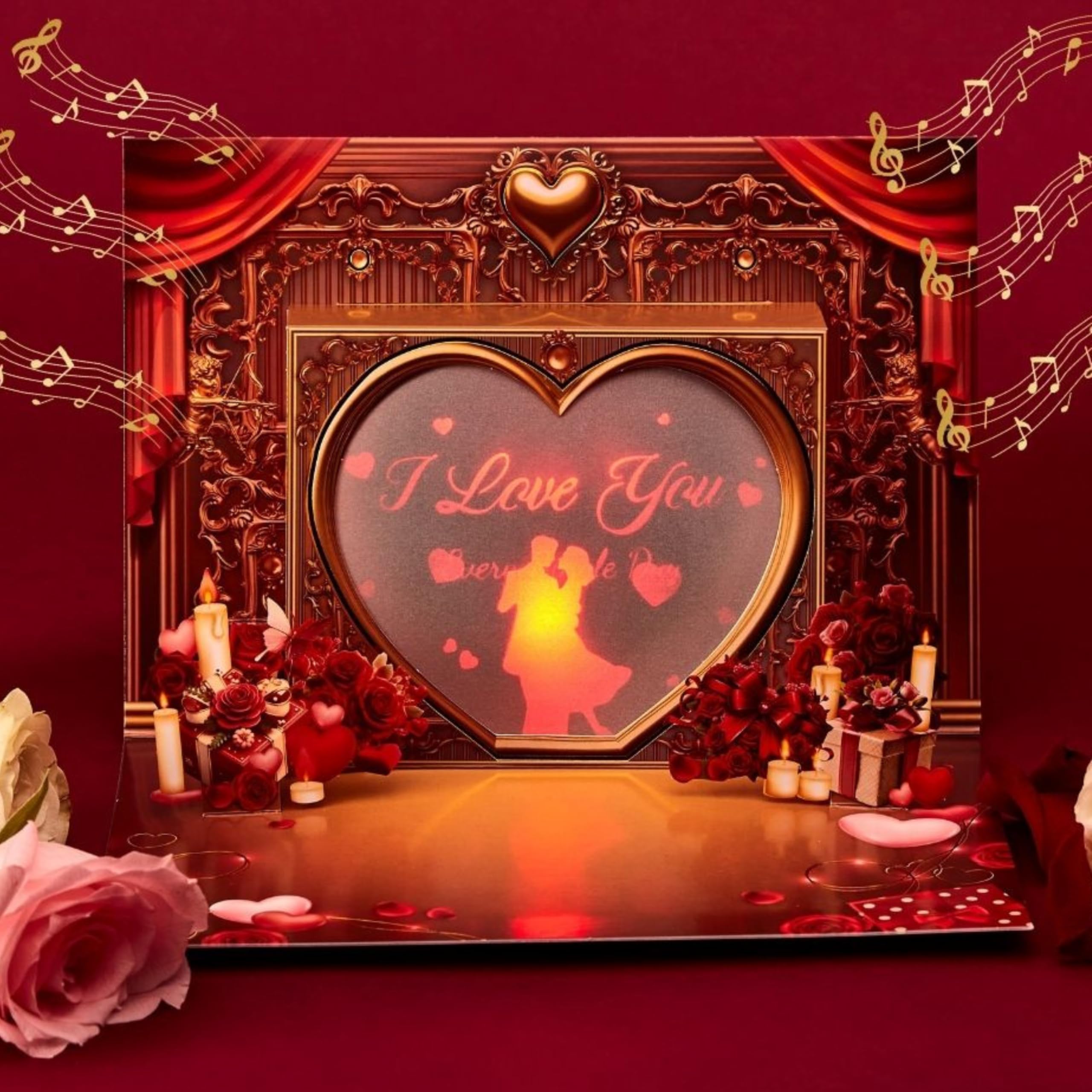 Romantische 3D-Pop-Up-Karte mit Musik & Lichtern, luxuriöses Liebesandenken zum Jahrestag, Valentinstag oder besondere Momente, Geschenk für Frau oder Freundin