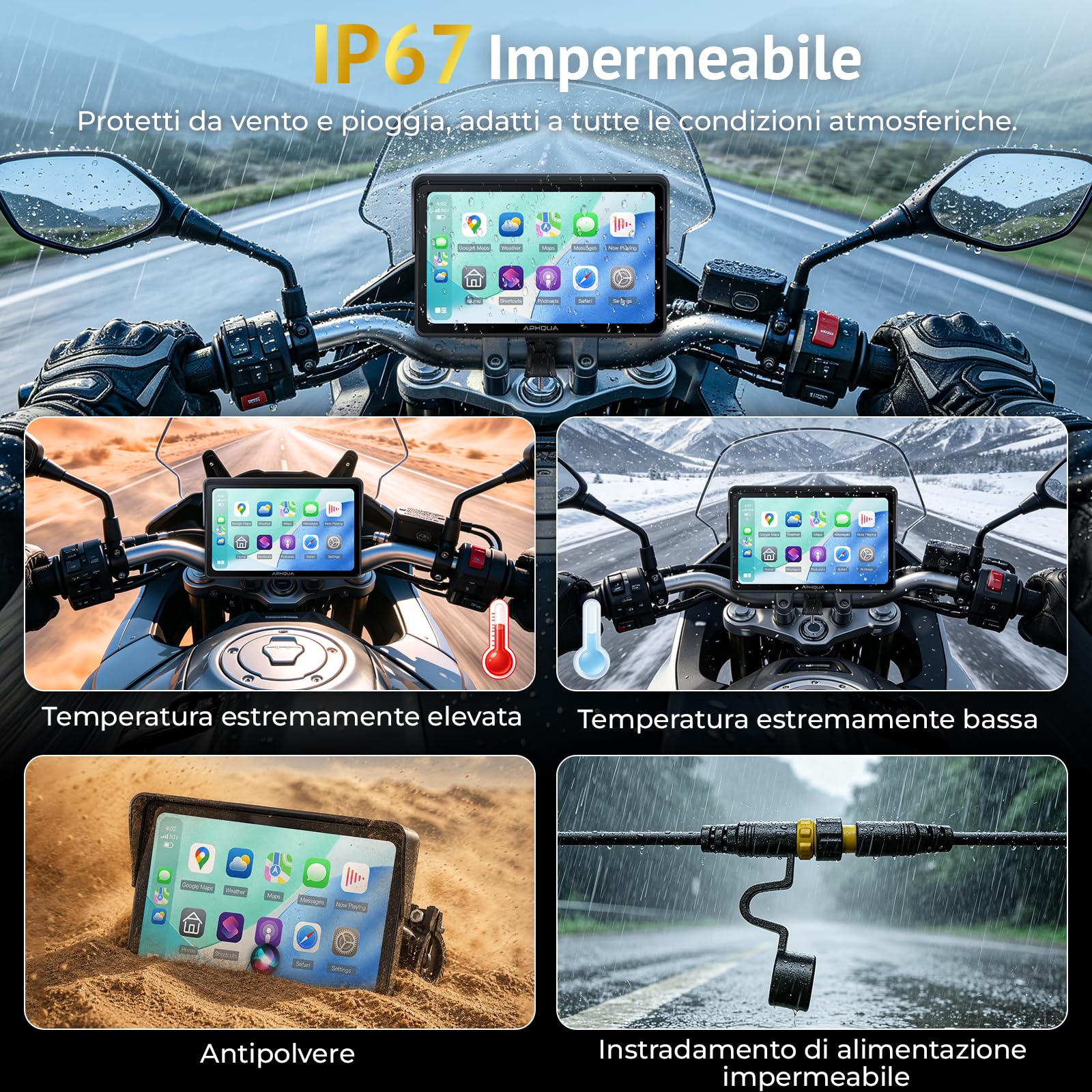 Moto Carplay Display 7 Pollici Impermeabile Touch Screen Sistema di Controllo della Pressione Pneumatici (TPMS), CarPlay Wireless e Android Auto per Moto, Dual Bluetooth, Navigazione GPS