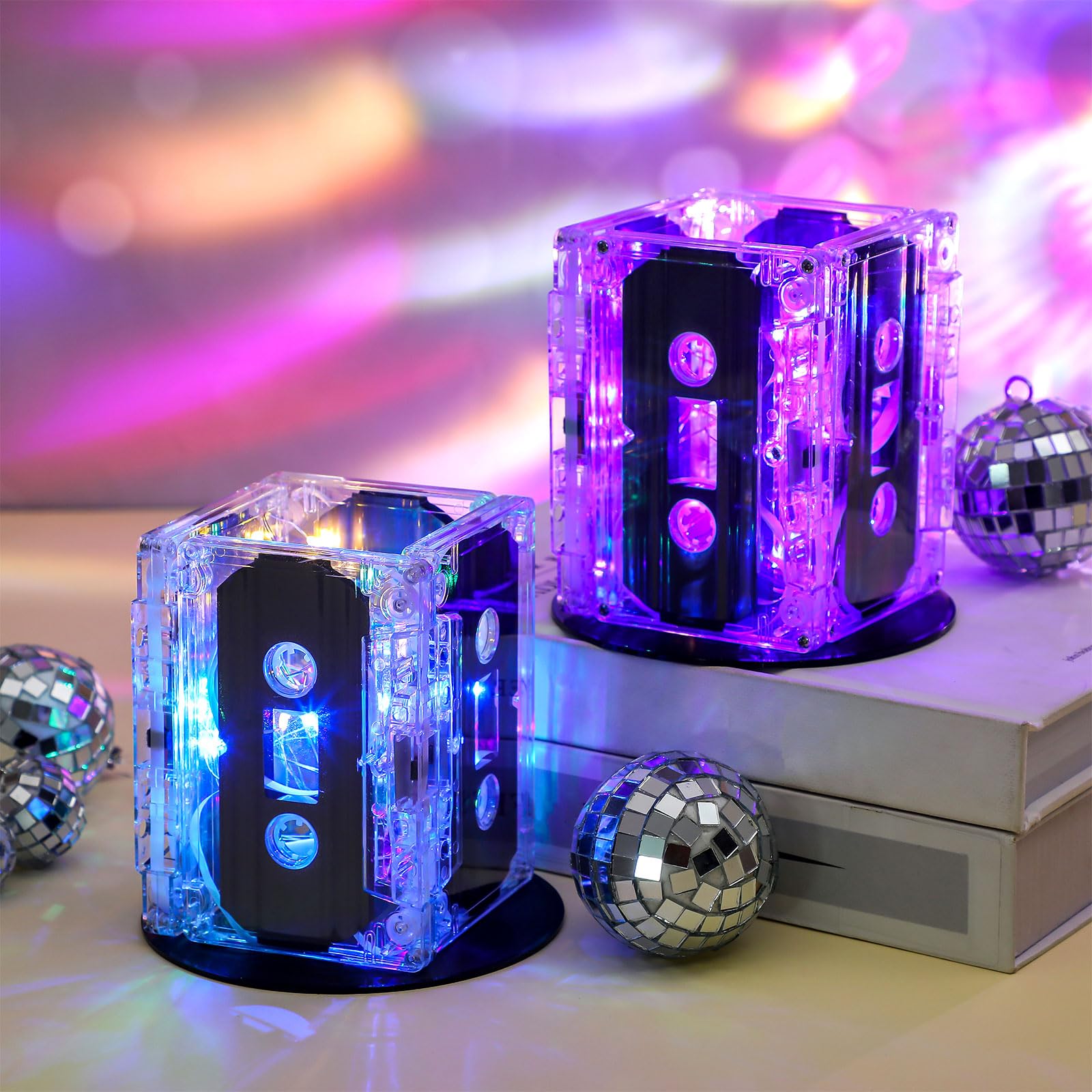 6 juegos de cinta de casete de los años 80 y 90, decoración de cubo, decoración de discoteca, fiesta de fiebre, centro de mesa temático de los años 80, boombox, suministros de fiesta de cumpleaños de