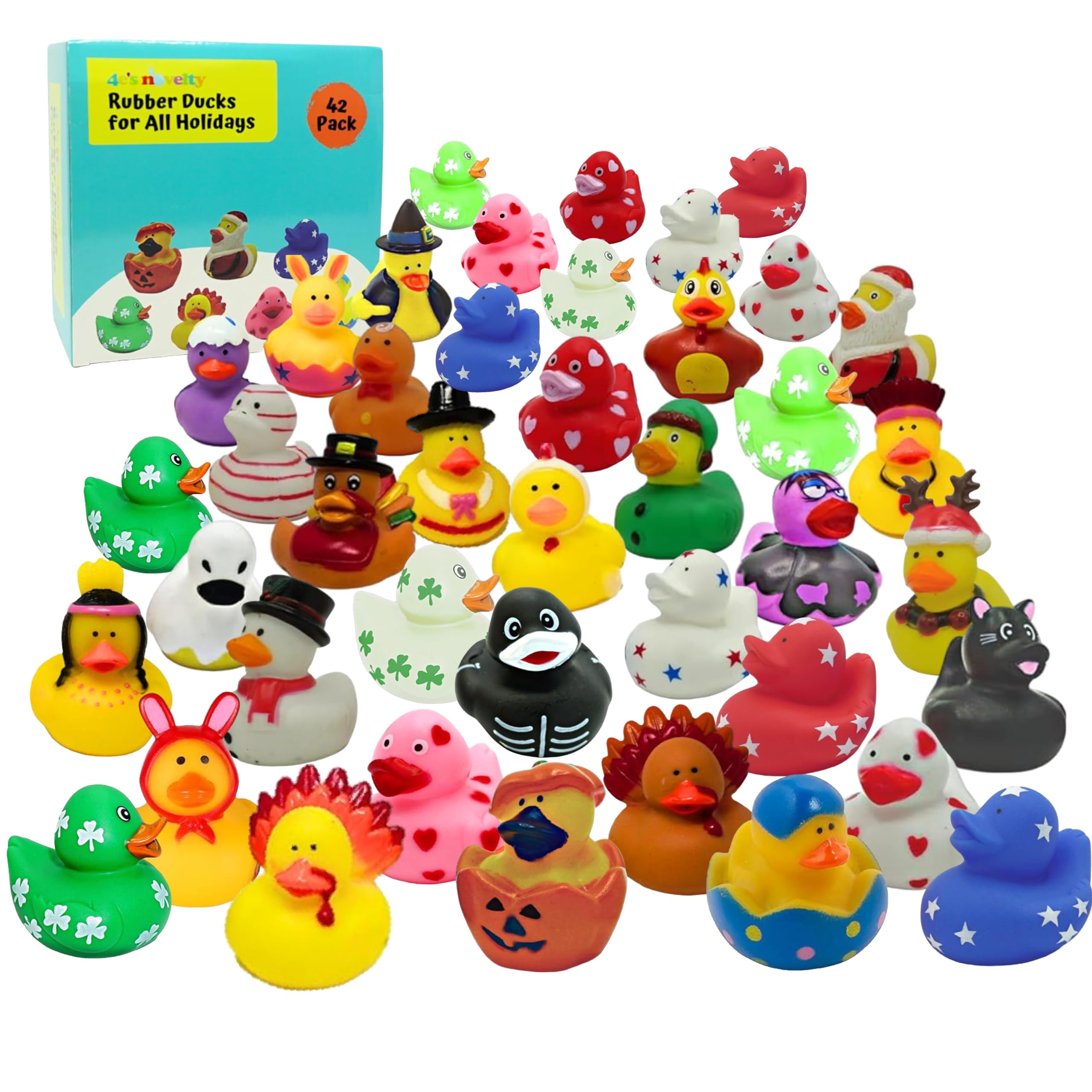 Rubber Ducks for All Holidays, Bulk 42 Pack - Includes 6 of Each Holiday, Valentines Day Rubber Ducks, Easter Duckies, Bath Toys for Kids, Gift for Jeep Owners, Jeep Ducking