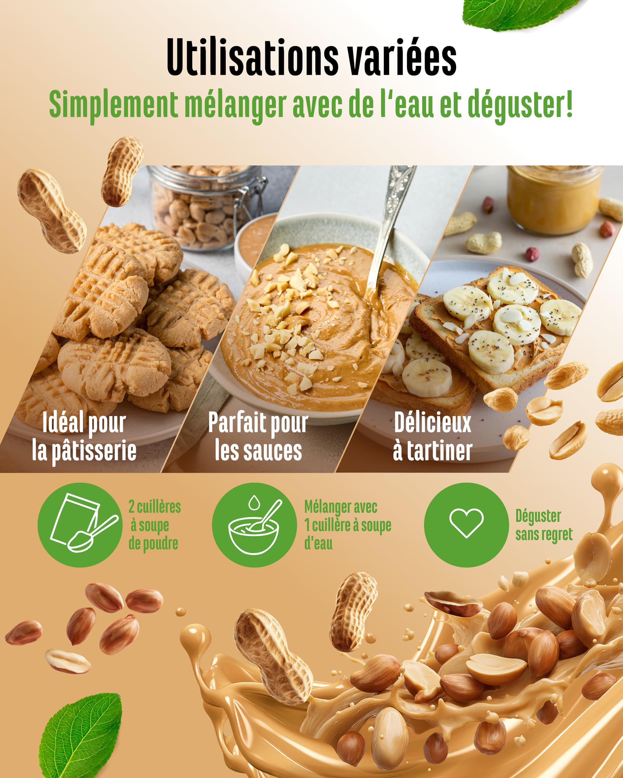 Beurre de cacahuètes light en poudre 500g - Powdered Peanut Butter 85% moins gras, sans sucre - Crème de beurre de cacahuètes au goût délicieux - Vit4ever
