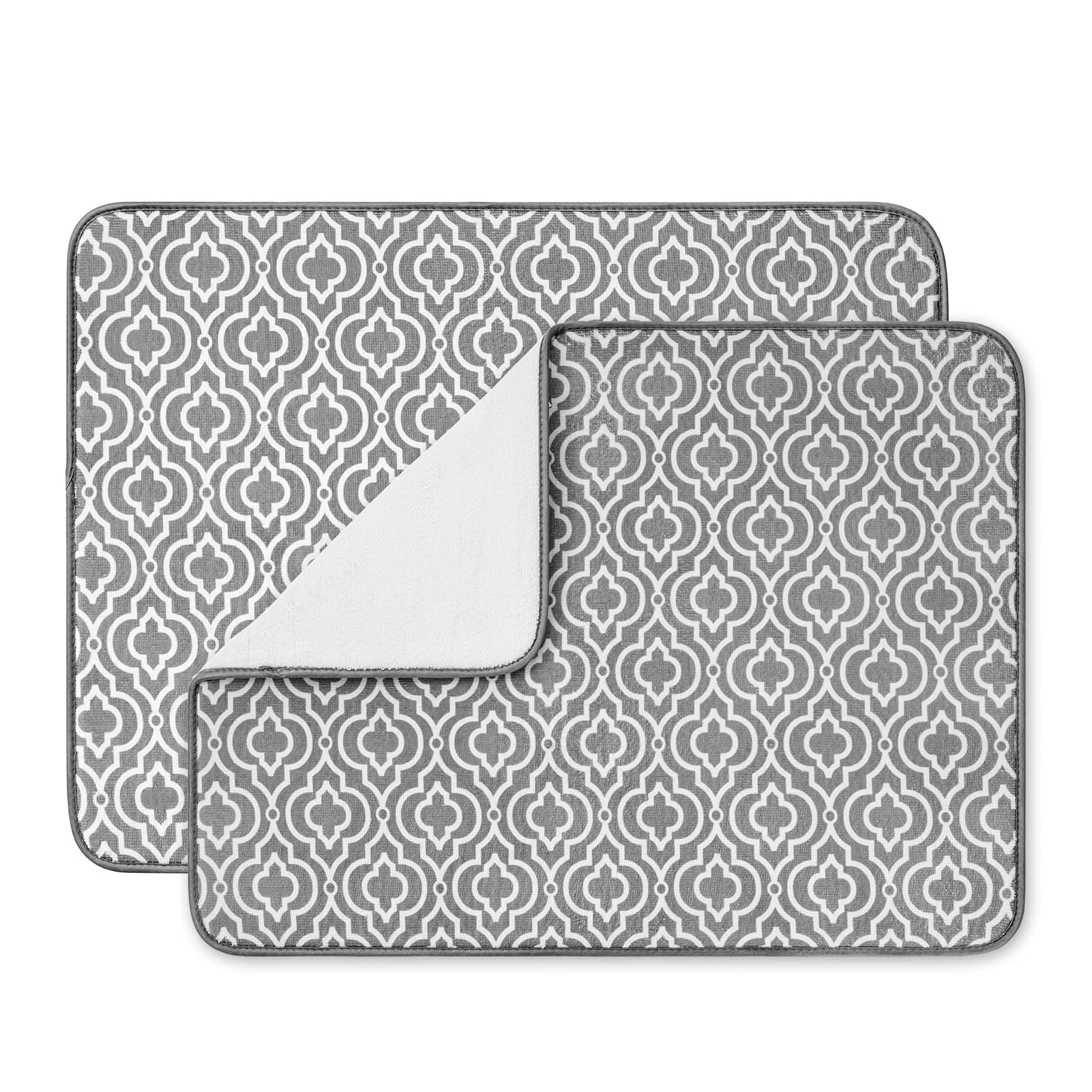 SUBEKYU24" x 18" Dish Drying Mat, Dish Mat Drying Kitchen Mat Large, Absorbent Microfiber Dish Drainer/Rack Pads, XL, Grey, 2 PACK