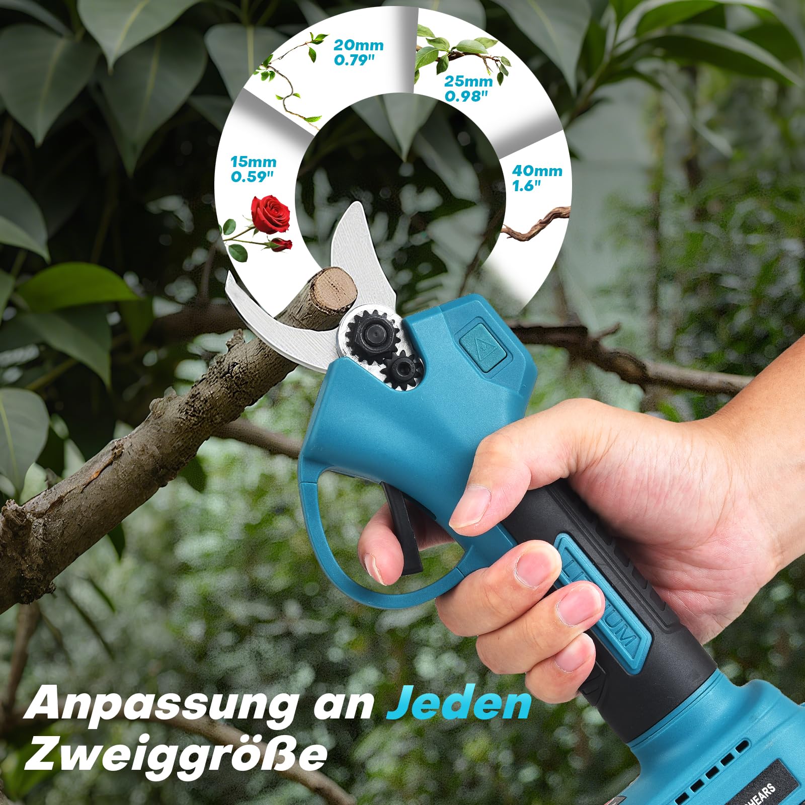 SINWE Akku Astschere, 30MM Gartenschere mit 2 Akku 2000mAh, Bürstenloser Motor Baumschere, Kabellose Elektrisch Garten Schere mit LED-Schnittzählerm, Verstärktes Schutz (30MM Astschere)