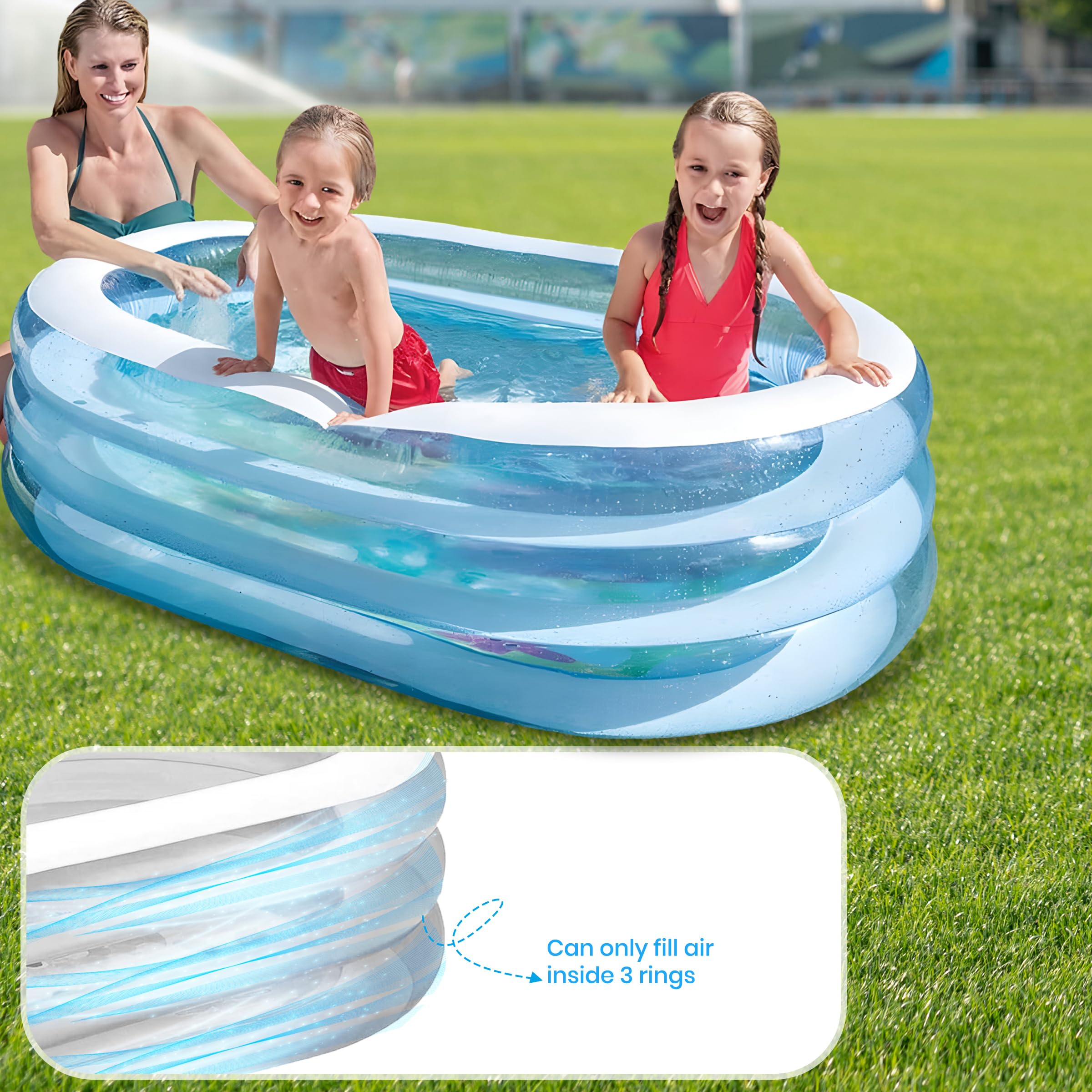 Toyshine 5.3ft Inflatable Swimming Pool for Kids & Family | 162 x 106 x 45 cm | Thick Durable PVC Outdoor Backyard Garden Water Pool for Summer Fun | Easy to Inflate & Store 3
