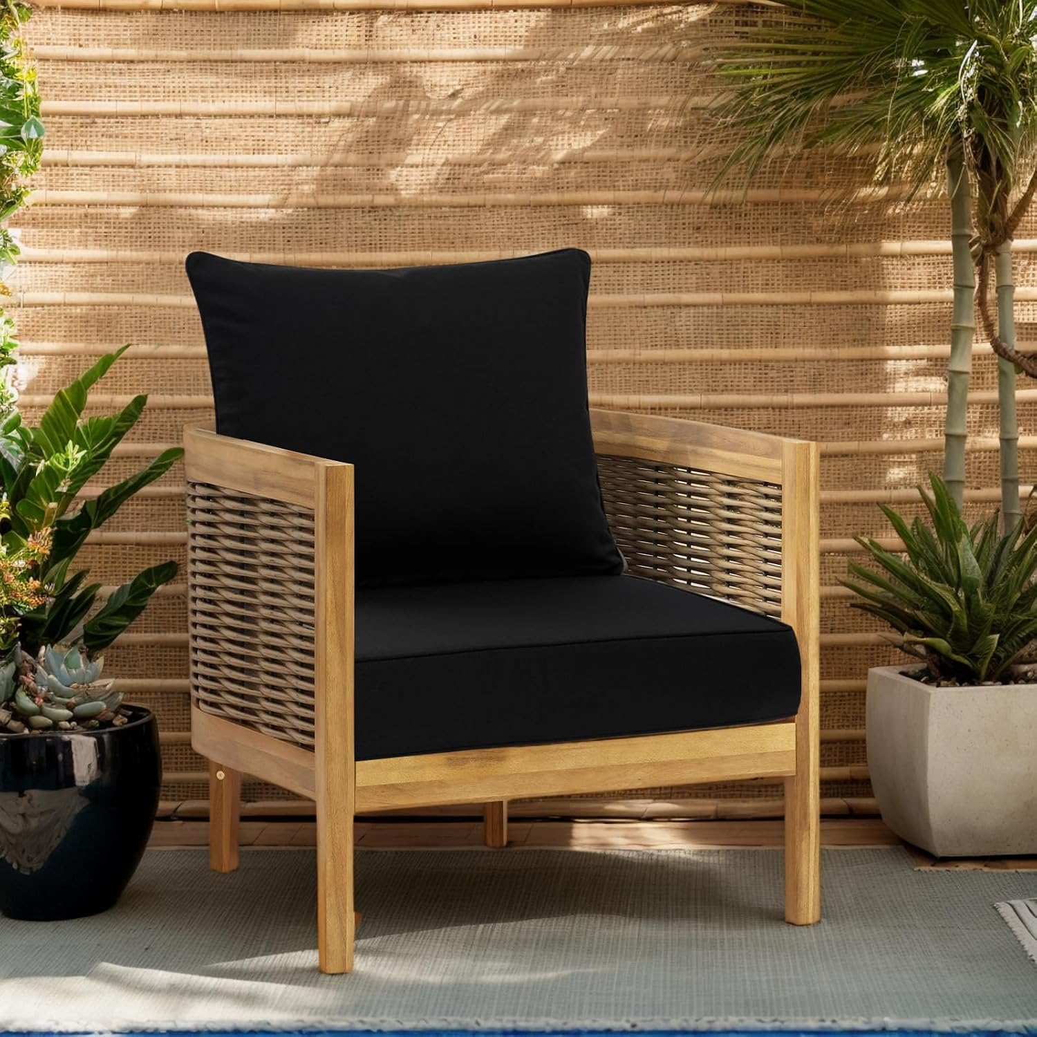 Outdoor Deep Seat Cushion Set 24 x 24 Inch, Waterproof Patio Furniture Cushions with Removable Cover, Outdoor Chair Cushions for Couch, Sofa and Patio Chairs, Black