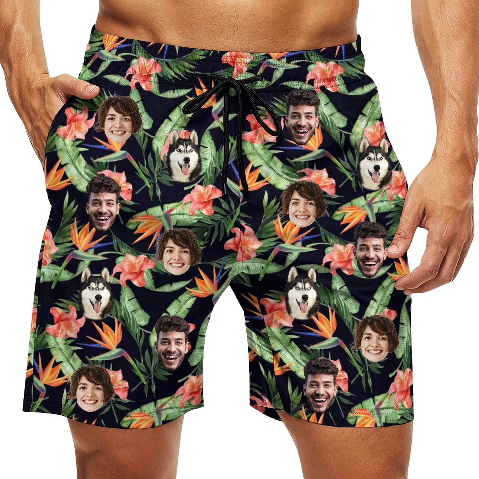 Custom Swim Trunks Men Personalized Funny Swim Beach Shorts with Faces on Them Custom Birthday Gifts for Men