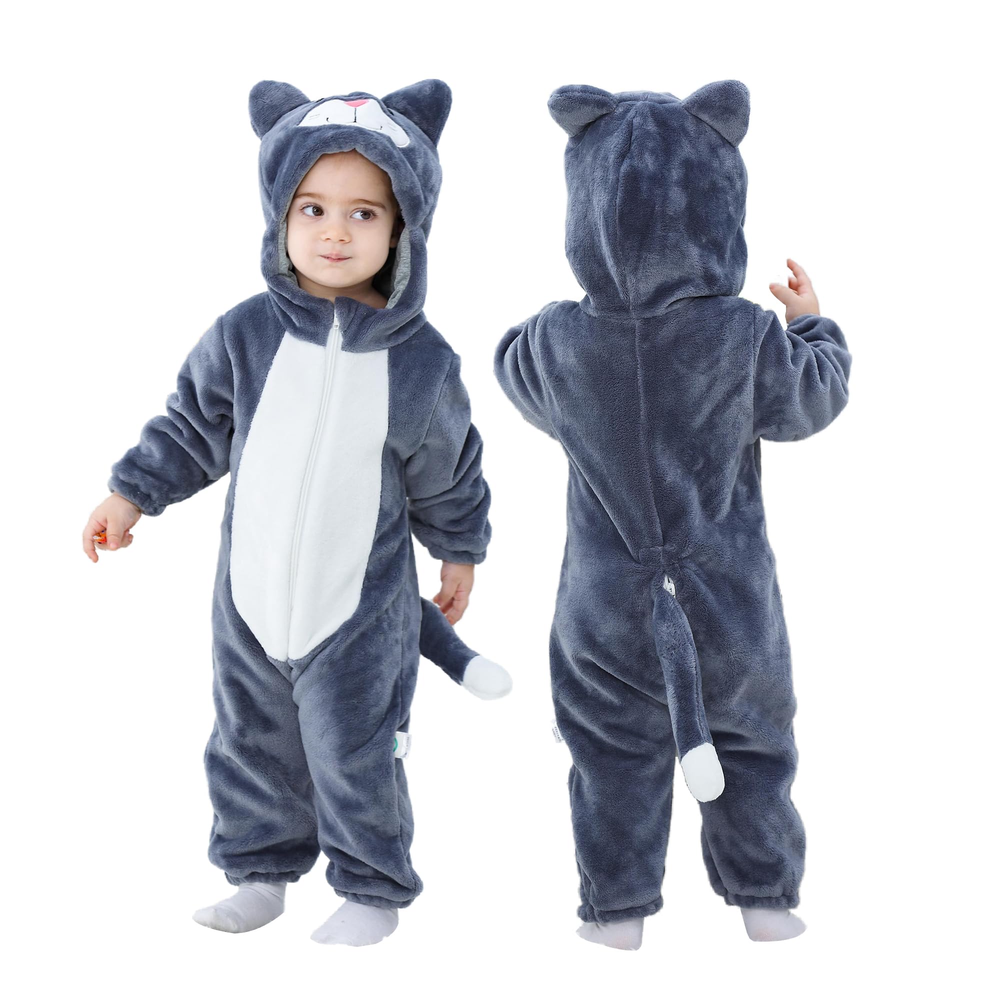 Doladola Unisex Infant Black Cat Baby Onesie Animal Cartoon Cat Jumpsuits Toddler's Hooded Rompers Outfit (18-24 Months,)