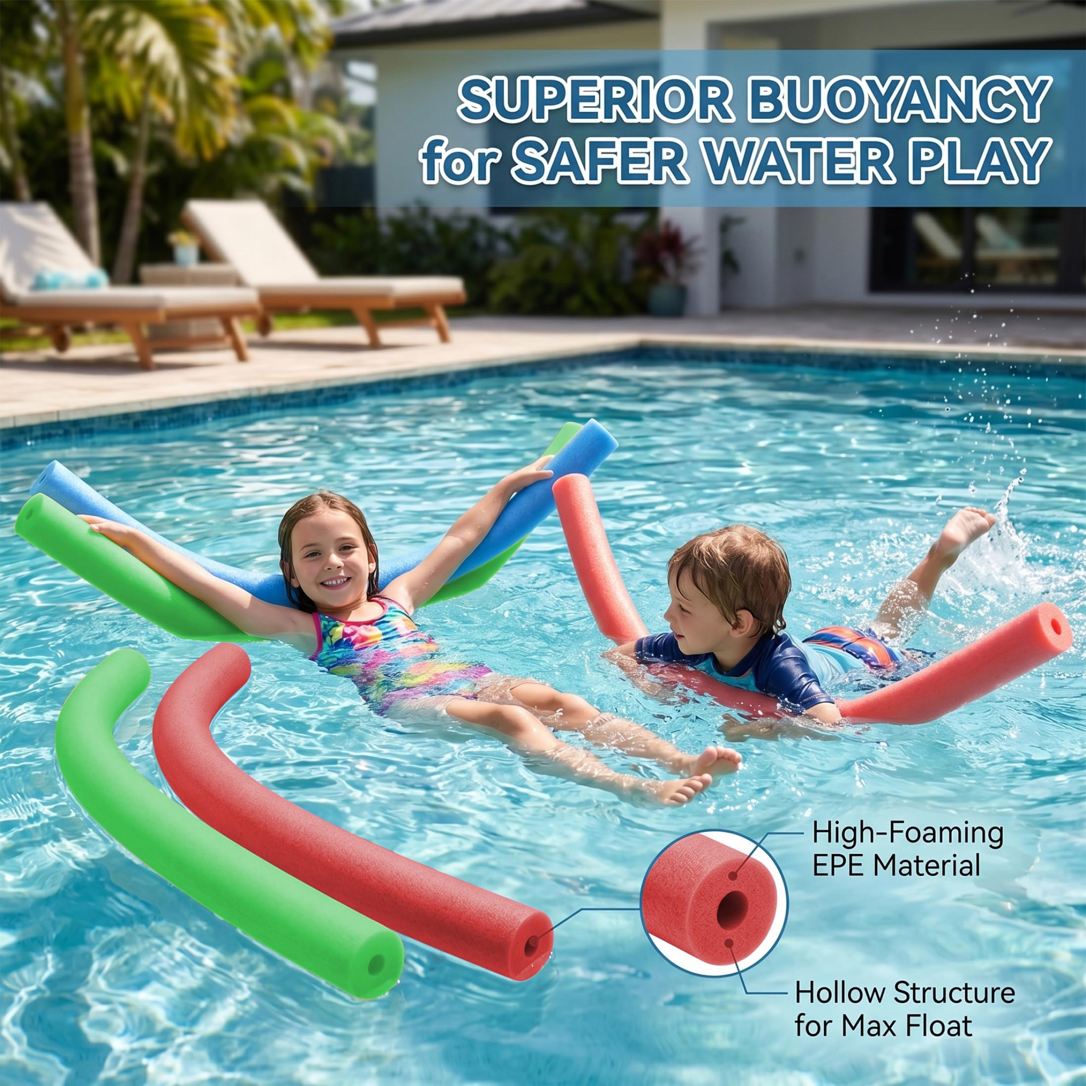 2er-Pack große Poolnudeln Dicker hohler Poolschwimmer aus hochdichtem Schaumstoff grün 2, 56 x 59, 06 Zoll