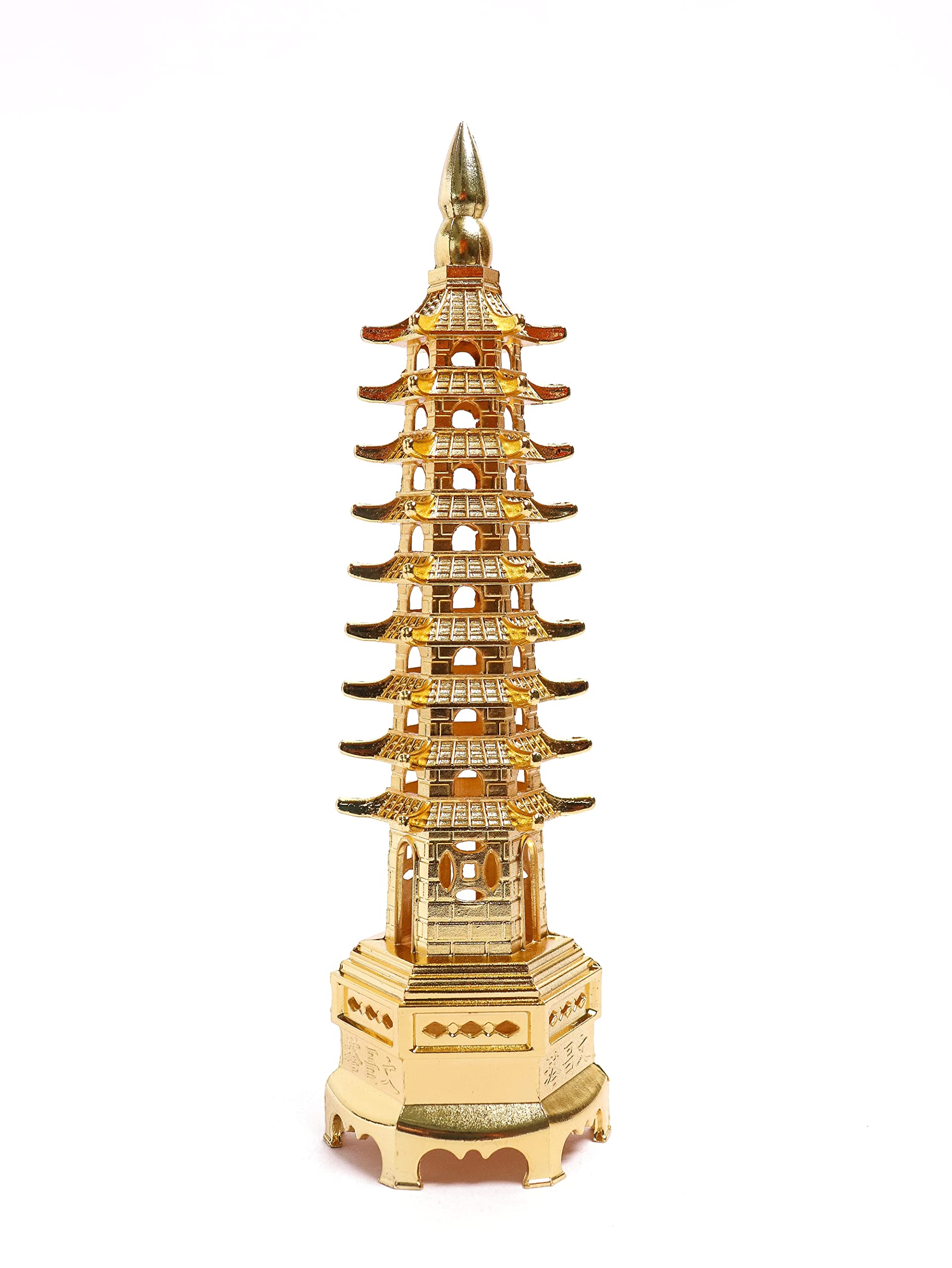 The Spiritual Living Metal Pagoda Tower Feng Shui | 9 Layers - 7 Inch | Education Tower Vastu | Pagoda Study Tower | Golden | Table Top Decor | Study Table Accessories for Students