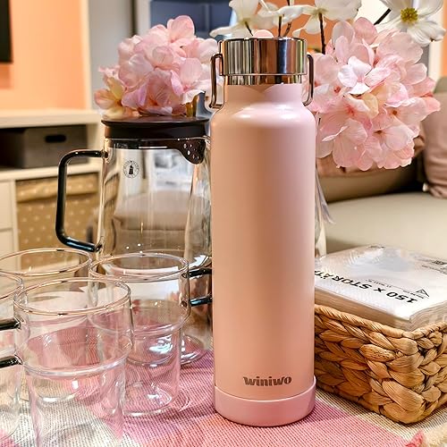 Miniatura 3 de Botella de agua delgada aislada de 24 onzas con popote abatible y asa, botellas de agua de acero inoxidable, se adapta a portavasos de automóvil,