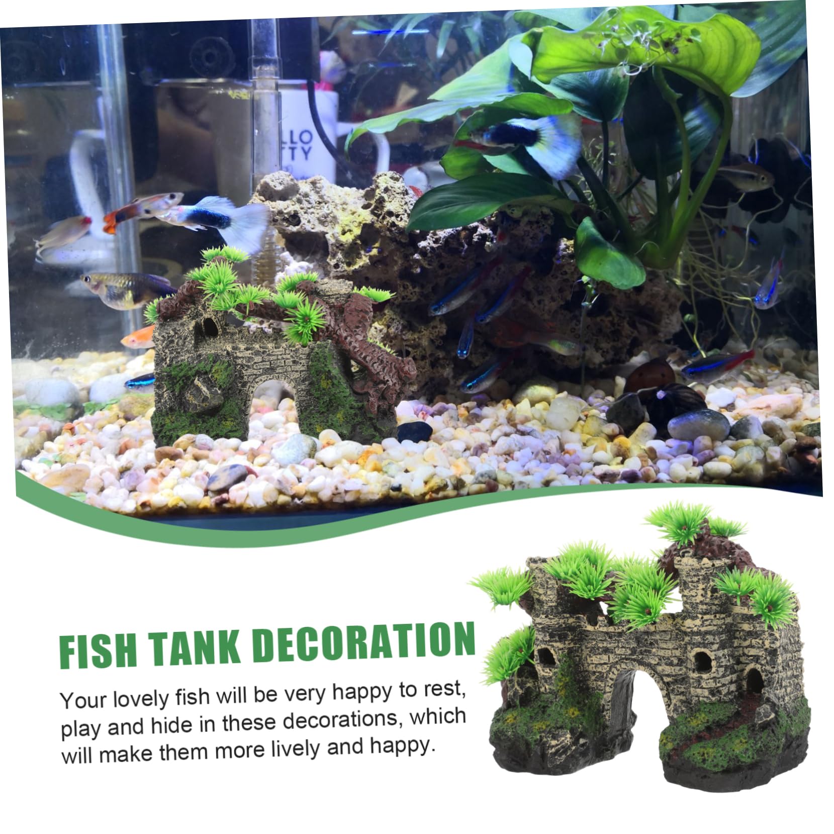 ABOOFAN 2 Pezzi Castello Acquario Artificiale Decorazione di Pesce Arredamento impostore Castello Decorativo dell'acquario UV Accessori Fornitura Acquario Artigianato in Resina per acquari