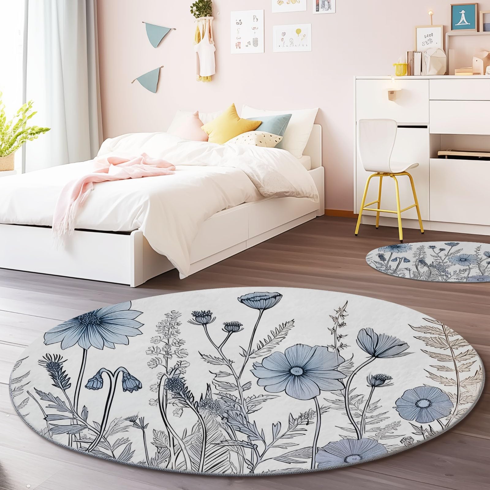 Tapis salon rond au style minimaliste dessiné à la main avec envers antidérapant