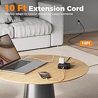 Vista 2 de TESSAN Cable de extensión de enchufe plano de 10 pies con múltiples tomas, regleta protectora de sobretensiones con 3 USB (1 USB C) 8 tomas