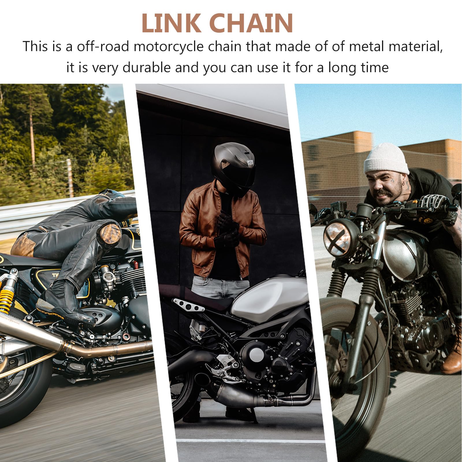 NUOBESTY 1satz Motorradkette Glieder Offroad Kettenset mit Kettentrenner Langlebige Metallgliederkette Passend für Enduro Motorbikes Robust und Rostbeständig