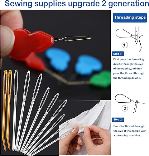 Miniatura 3 de Pikdmin Kit de 11 agujas de coser grandes de acero inoxidable, agujas romas de ojo grande y agujas de tapiz dobladas para tapiz, lana de coser,