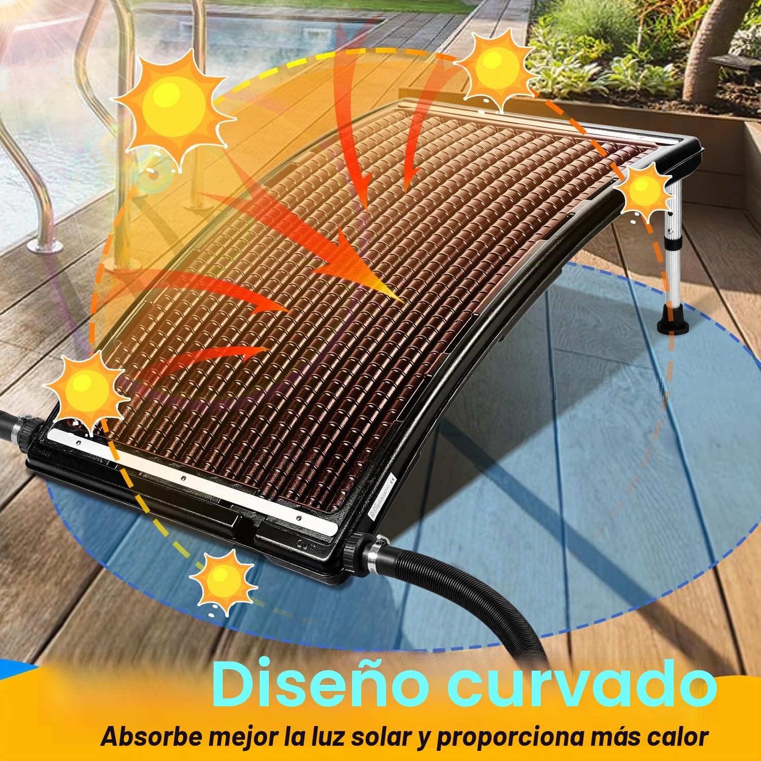 Fiqops Calentador solar de piscina, colector solar para piscina 113 x 69 x 35 cm, calefacción solar 10000 L/H, conexión de 32-40 mm, calentador solar para piscina ampliable, sistema solar para agua