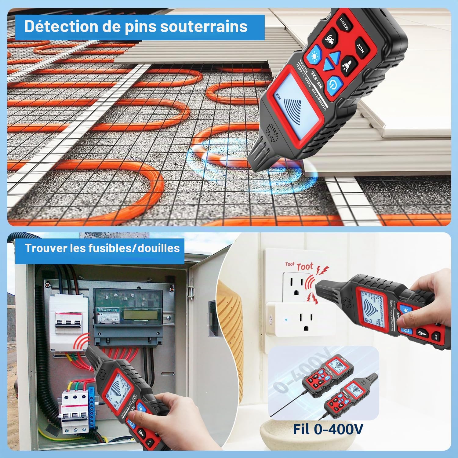 NOYAFA NF-826 Détecteur de Câbles Souterrains - Localisateur de Fils Enterrés et Muraux pour Câbles Électriques, Tuyauterie et Détection de Courts-Circuits
