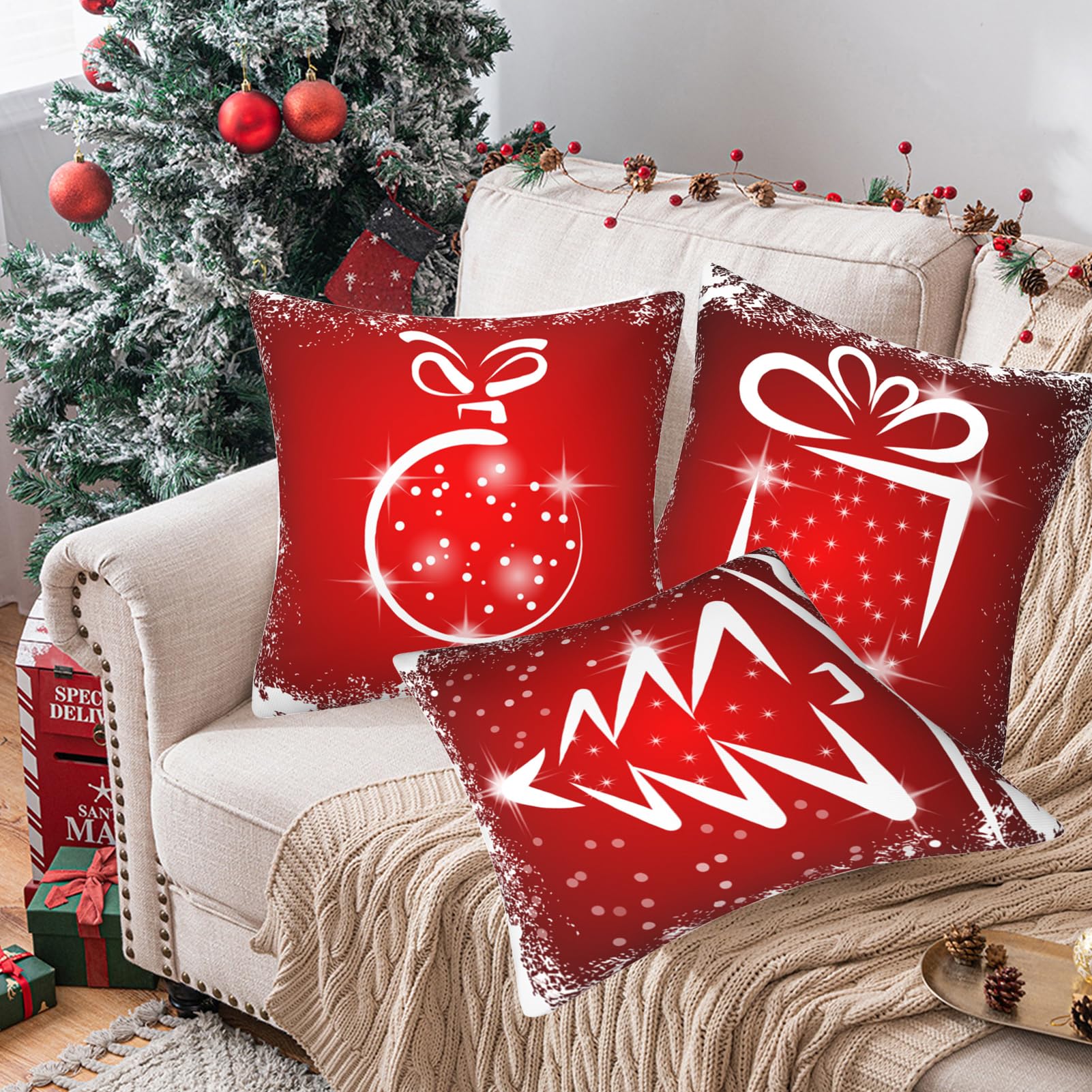 Copricuscini natalizi - Set da 4 in cotone e lino 40x40 cm per camera da letto e soggiorno | Leroy Merlin