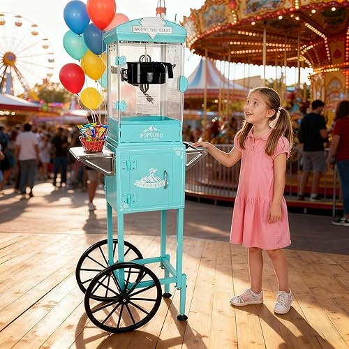 Miniatura 9 de Máquina de palomitas de maíz de 10 onzas con carrito, palomitas de maíz hace hasta 40 tazas, máquina de maíz estilo cine vintage con suministros