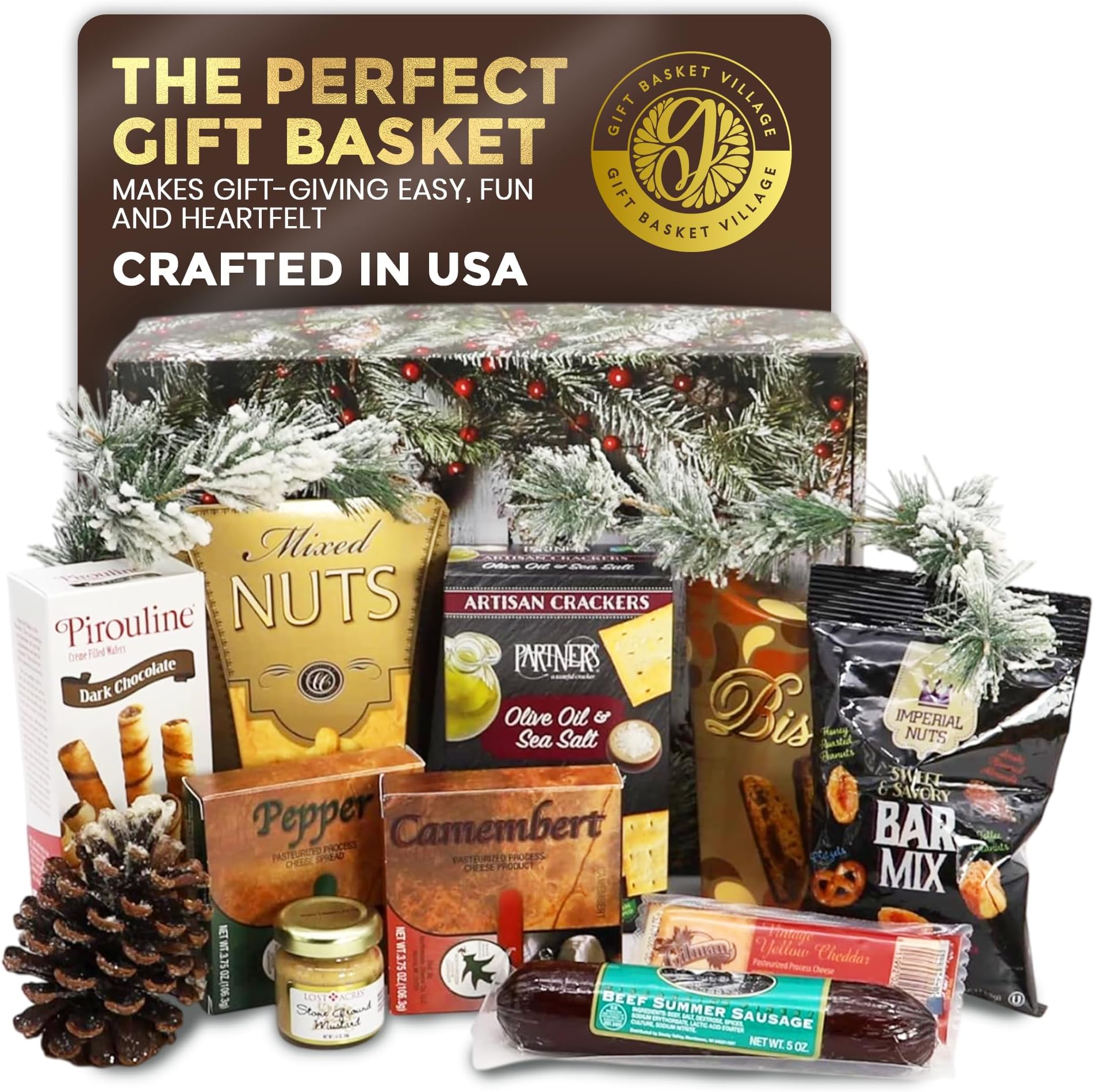 Gift Basket Village - Holiday Homecoming Snack Basket with Sausage, Cheese, Mustard, Nuts & Sweets, Perfect for Gatherings, Christmas, Thanksgiving, Crafted in the USA, Large Size - Pack of 1