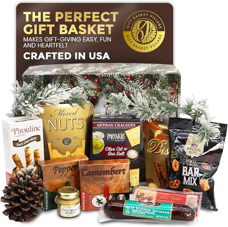 Gift Basket Village - Holiday Homecoming Snack Basket with Sausage, Cheese, Mustard, Nuts & Sweets, Perfect for Gatherings, Christmas, Thanksgiving, Crafted in the USA, Large Size - Pack of 1