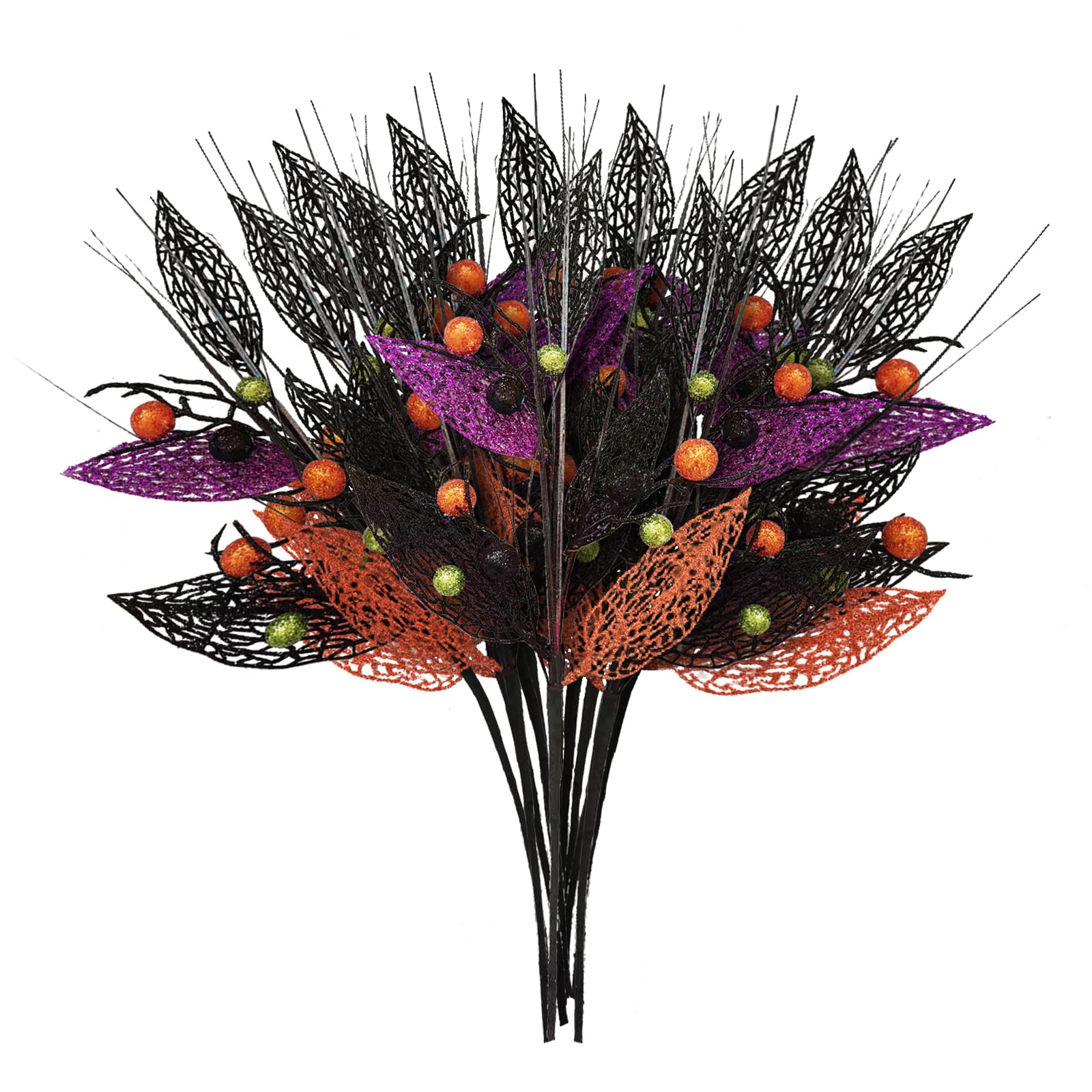 LEMCC 3PCS Artificial Black Flowers 17.3 Inch Halloween Branches Picks with Berries Gothic Floral Decor Halloween Flowers Decor for Vases Haunted House Gothic Floral Decor(#1)
