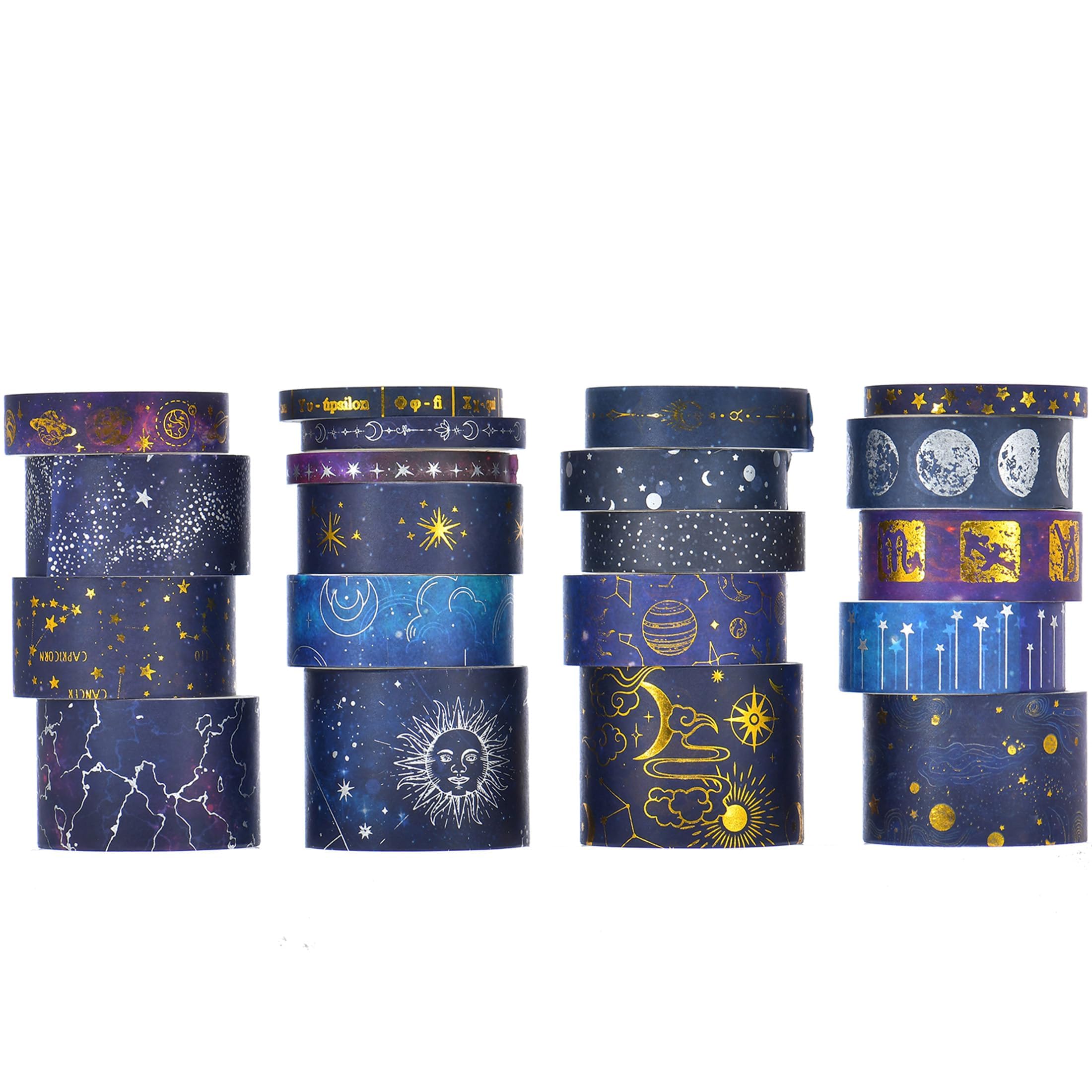Songdao 20 Rolls Washi Tape Set, Starry Sky Gold Foil Decorative Craft Tape, 6 Widths Writable Masking Tape for Bullet Journal, Scrapbooking, Gift Wrapping, Planners, DIY Crafts