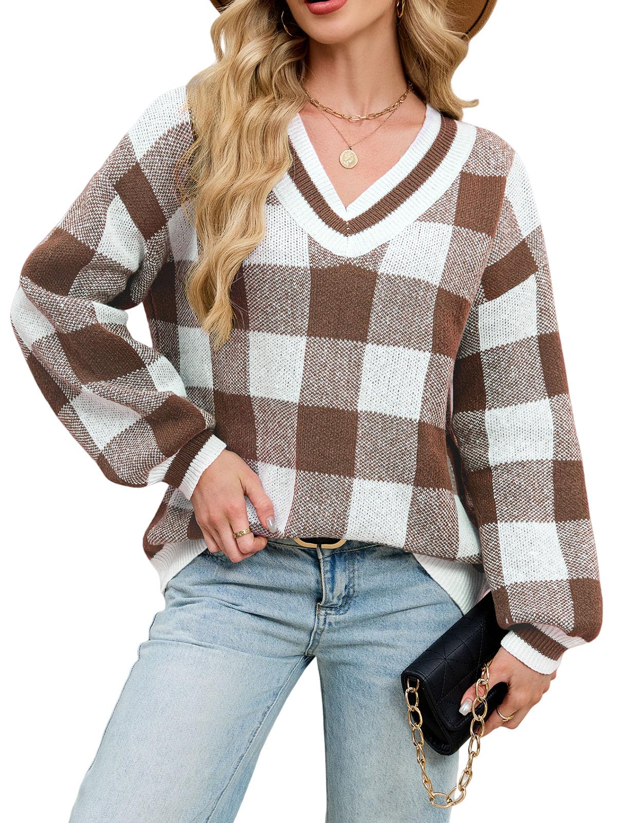 ZAFUL Womens Raglan Long Sleeve Double Side V Neck Short Crop Sweater Casual Loose Fit Knit Top Sweaters