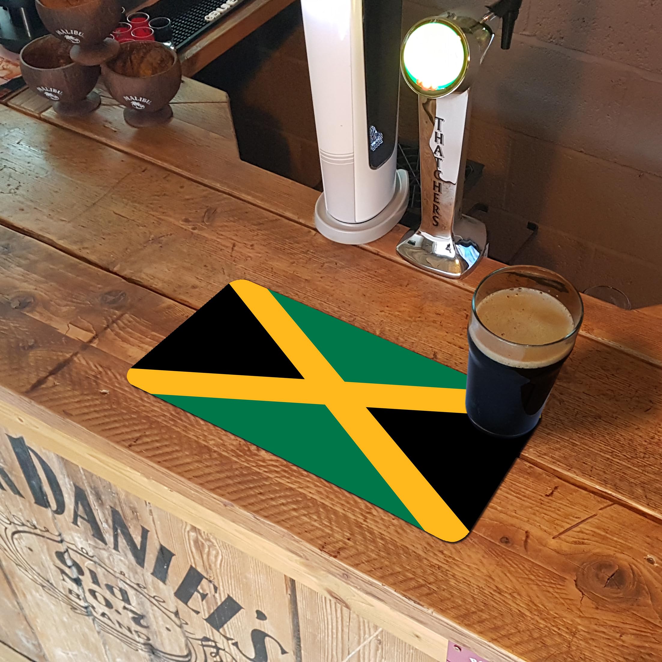 Bar Runner Mat for Home Pub Borderless Beer Rubber Mats, Cocktail Bar Gifts Accessories for Pubs Bars - Jamaican Flag - Image 2