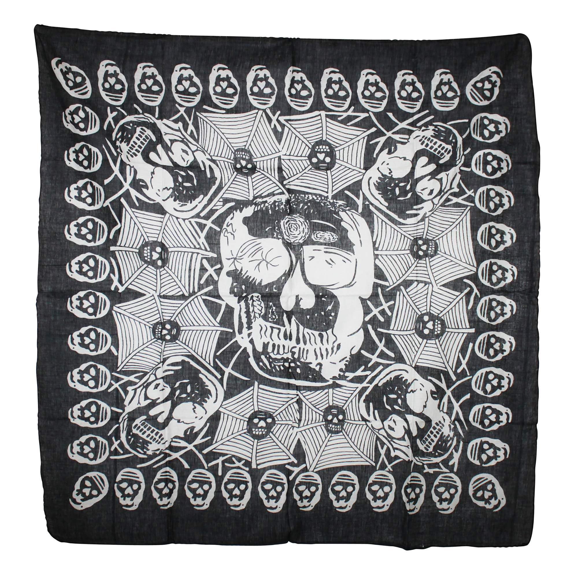 Freak Scene Cotton Scarf - Skulls with spider's web 03 black - white - squared kerchief