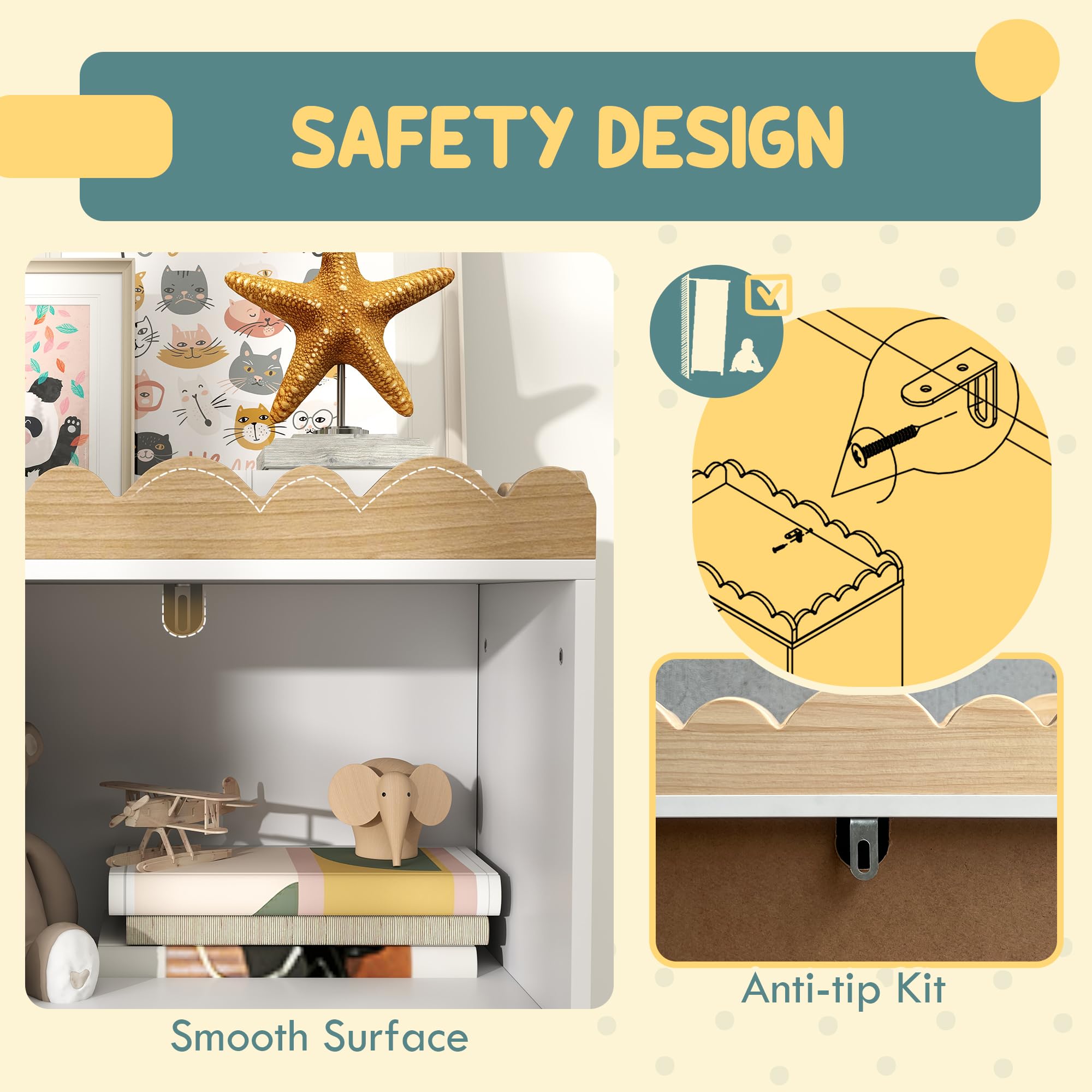 AIYAPLAY Contenitore per Bambini, Contenitore per Giocattoli per Bambini, Armadio per Bambini con Anta a Lavagna, 3 Scomparti e ripiano Superiore per Camera da Letto, Stanza dei Giochi, cameretta,