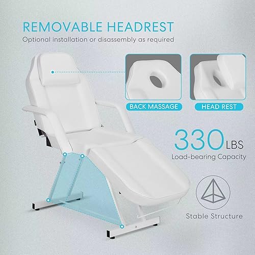 Miniatura 6 de Silla de tatuaje de 3 secciones, cama de masaje profesional ajustable, silla de cama de tatuaje con taburete de spa y gancho para toalla para