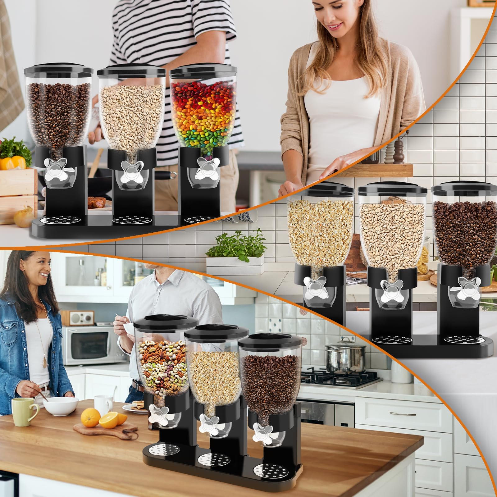 Dispenser per cereali, piano di lavoro, Triple Troy Food Spenser 2 l, contenitore per cereali con capacità, ermetico, contenitore per alimenti, caramelle, caramelle