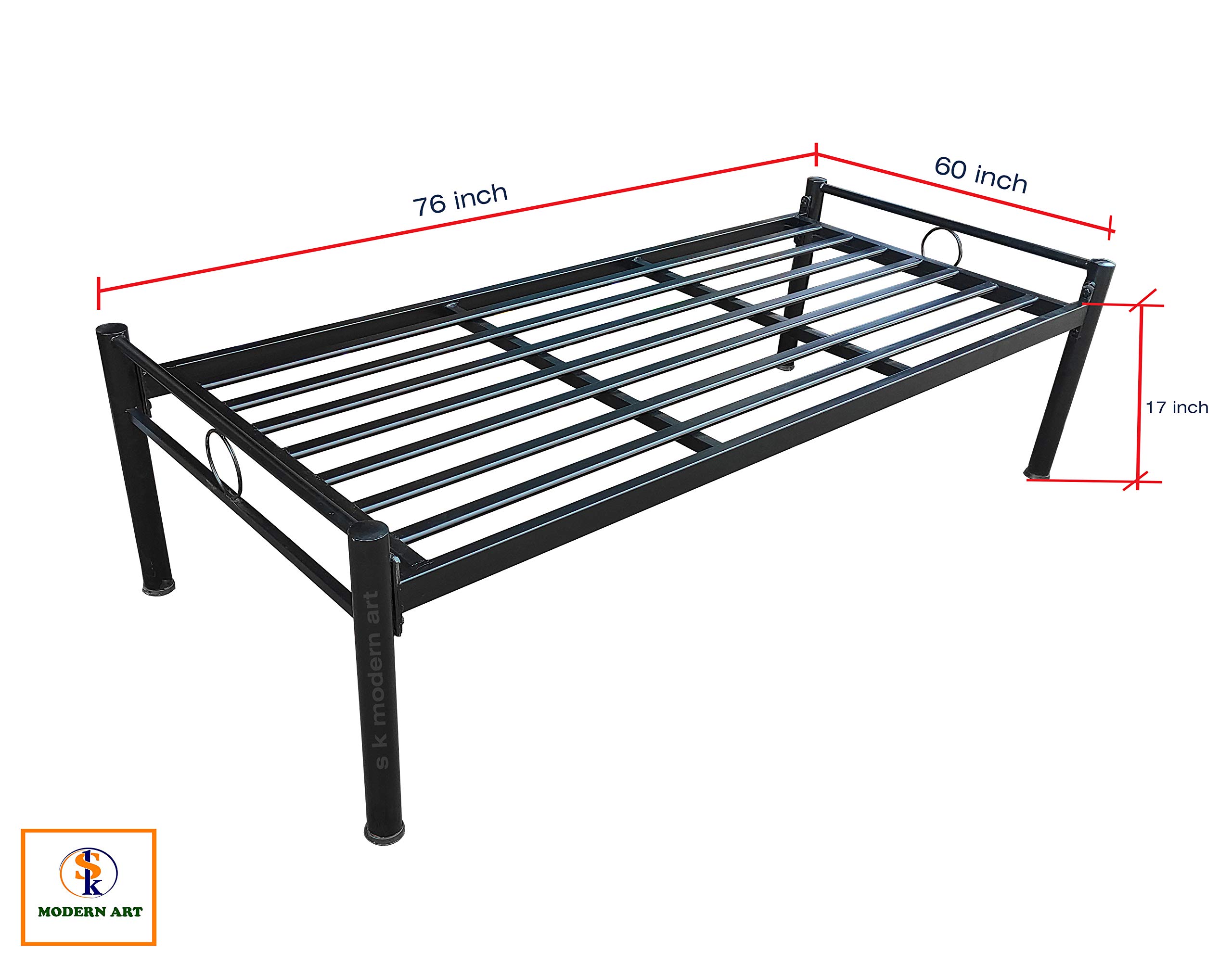 s k modern art Powder Coated Metal Bed (Black, 5 x 6 feet)