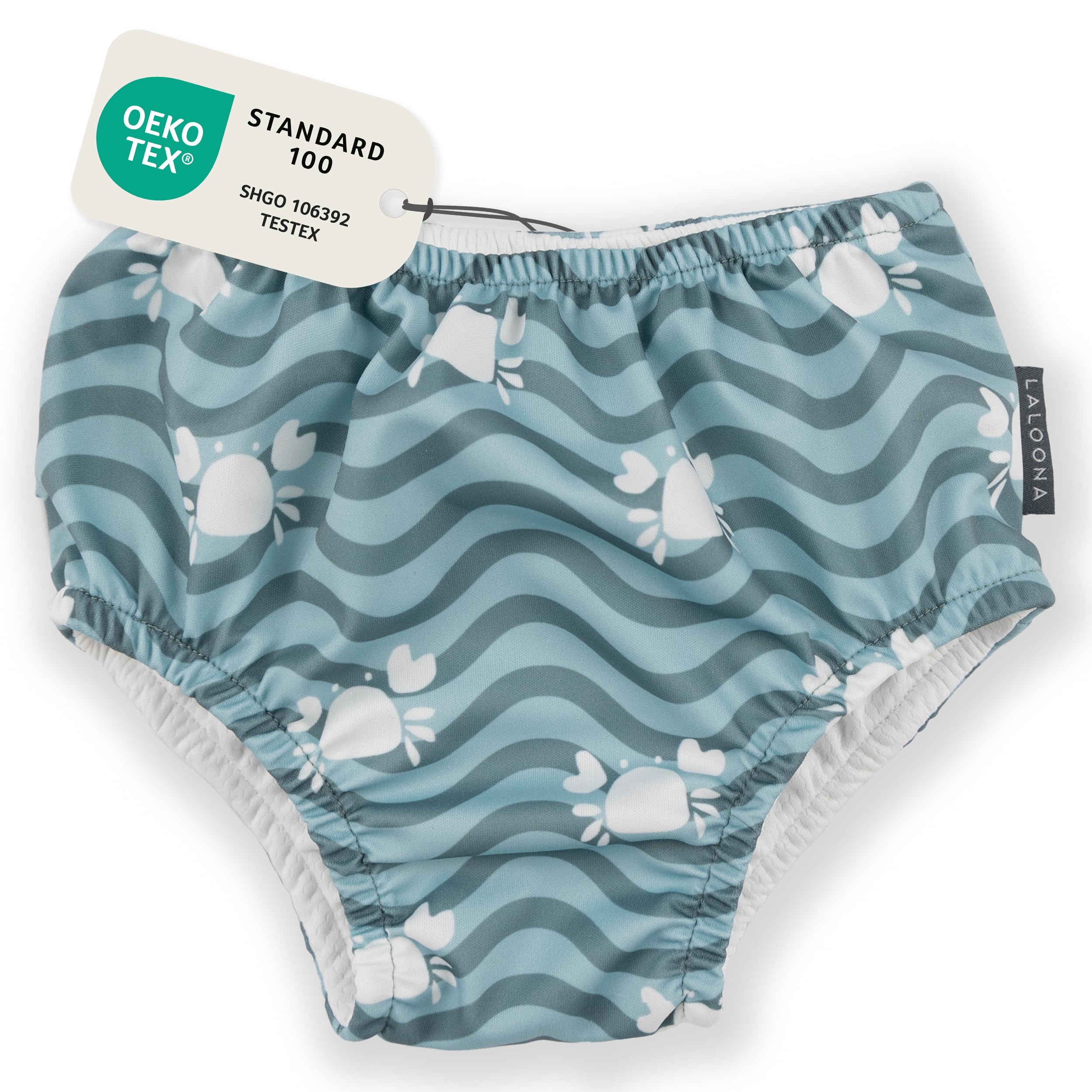 LaLoona Pannolino Piscina Riutilizzabile per Bambini Costume Contenitivo Neonato Resistente al Cloro OEKO-TEX Asciugatura Rapida Verde Granchio