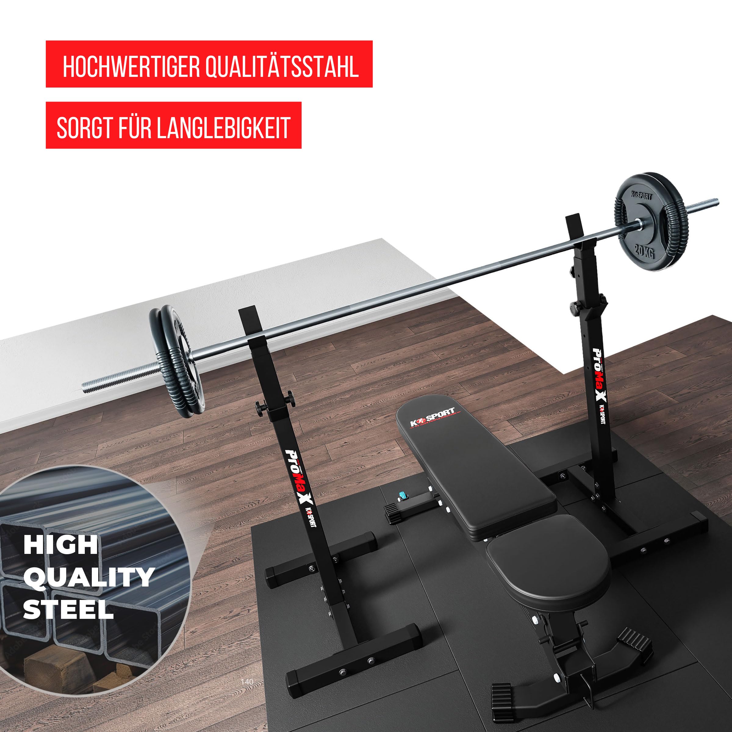 K-Sport: Langhantelablage bis 180kg belastbar I Squat-Rack für Langhanteltraining I Hantel-Ablage für dein effektives Muskeltraining I Kniebeugenständer, inkl. E-Book