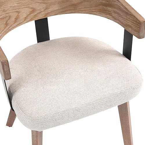 Miniatura 8 de Glamour Home Juego de 2 sillas de comedor de tela de lino beige Beck con respaldo y patas de madera natural