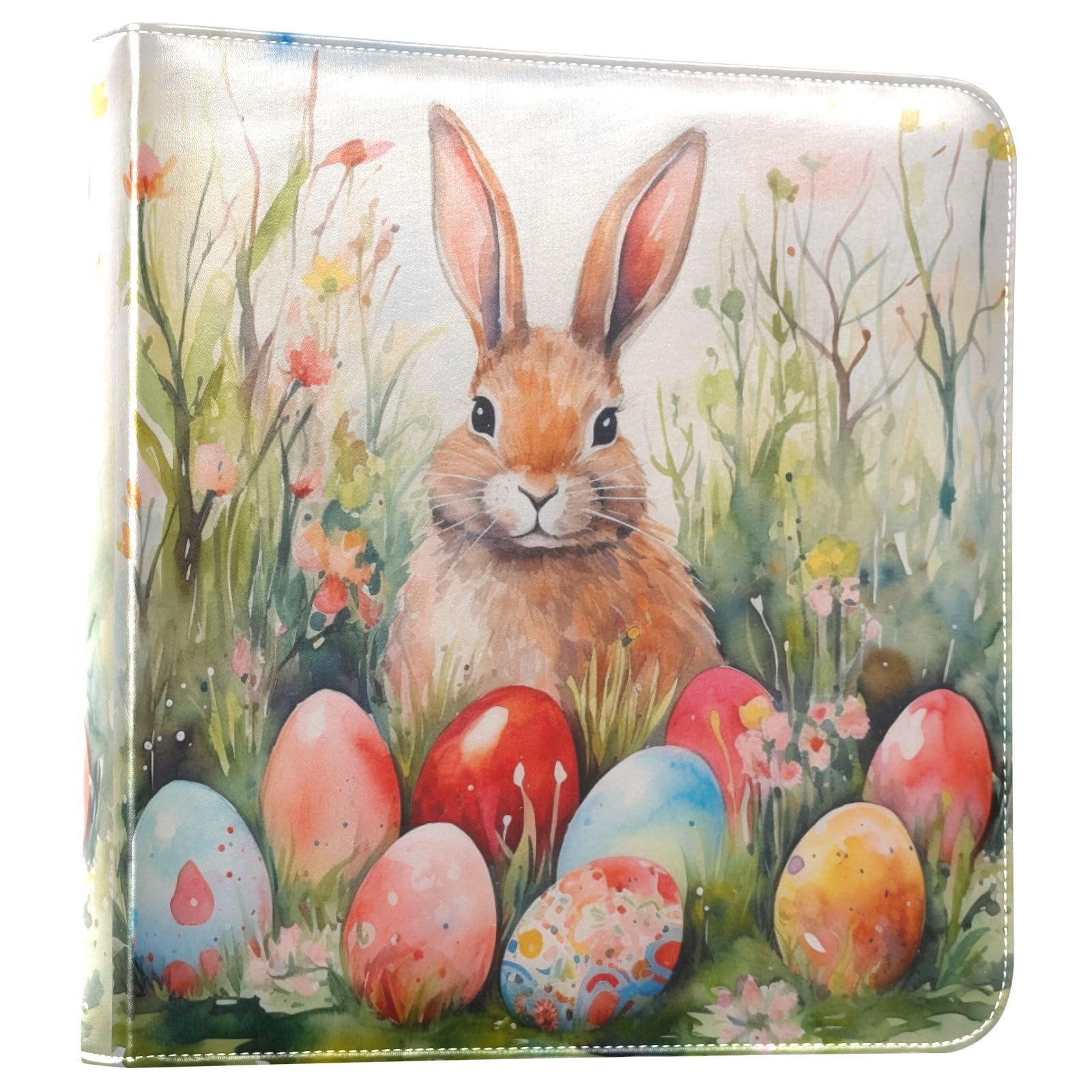 JIPONI Easter Eggs Bunny Large Photo Album, DIY Leather Cover Scrapbook Albums for 4x6 5x7 6x8 Pictures, Self Adhesive Memory Book for Wedding, Baby, Family