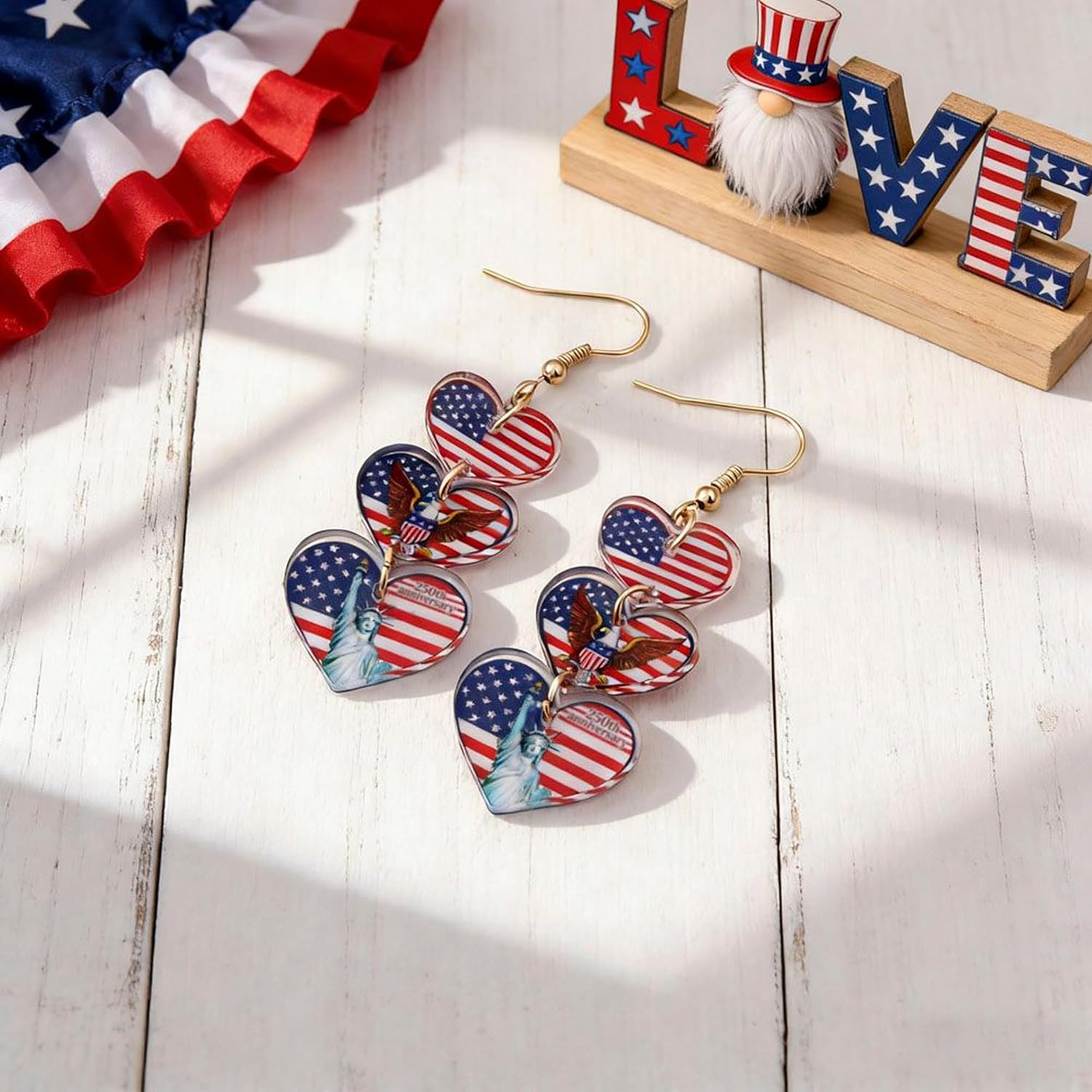 250 Anniversary USA Heart Earrings for Women 4th of July Patriotic Earrings Layered Patriotic Jewelry Accessories America 250th Anniversary USA Celebration Gift for Women America 250 Merchandise - Image 4