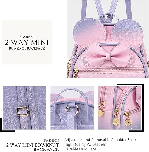 Miniatura 3 de KL928 - Mochila miniatura con diseño de lunares, linda, con nudo ojal, para mujeres y niñas, que se puede usar también como morral o bolso