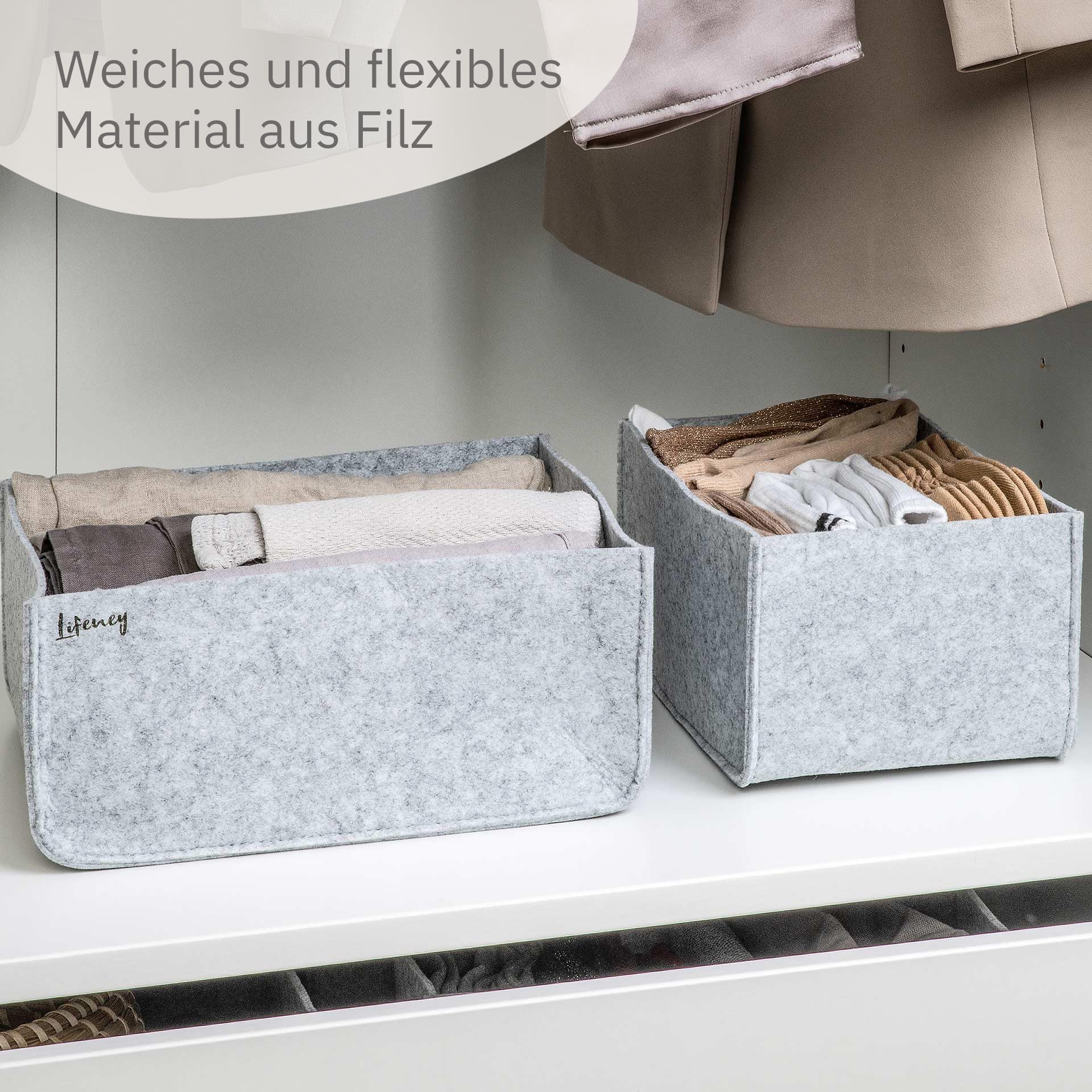 Aufbewahrungsbox 8er Set – Schrank Organizer aus der Serie Organize your closet – Für Stauraum & Ordnung im Kleiderschrank – 6x 12x27x25 cm & 2x 12x27x15 cm, Material: Filz
