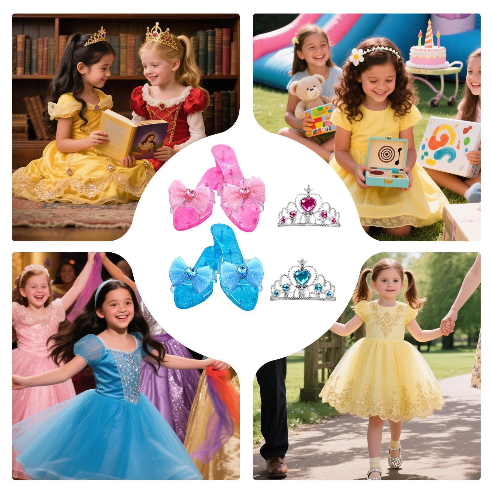Prinzessin Spielschuhe Set - Glänzende Keil Highheels Krone Optik, Kinder Rollenspiel | Kreative Verkleidung Auftritts Accessoire Stil Konzept, Zauberhafte Kostüm Ergänzung mit Geburtstag Bühne Fest E