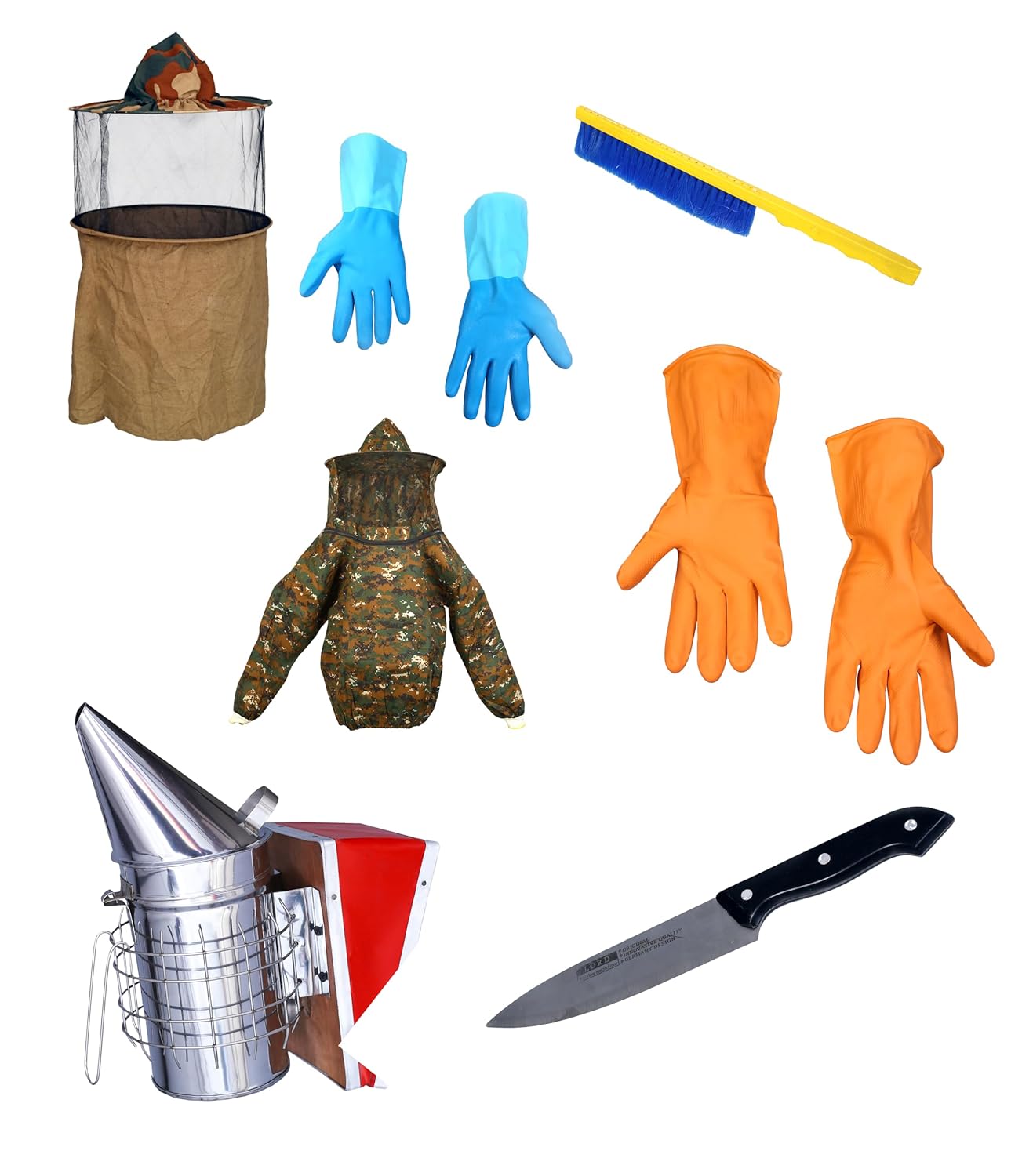 Basic Beekeeping Equipment Combo of 7 Bee VeilFouji,1 RubberGloves